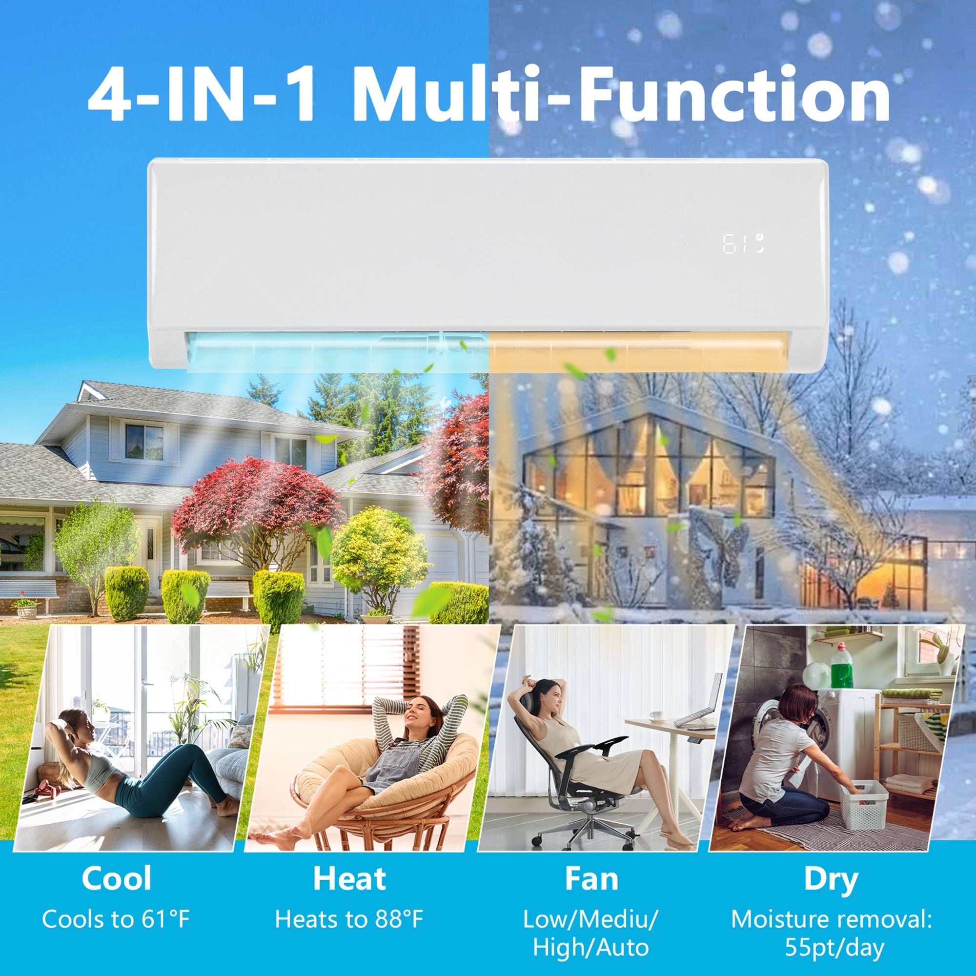 Winado  17 SEER2 18000 BTU 1.5 Ton Ductless Mini Split Air Conditioner with Heat Pump 230V Sansujyuku sansujyuku.com