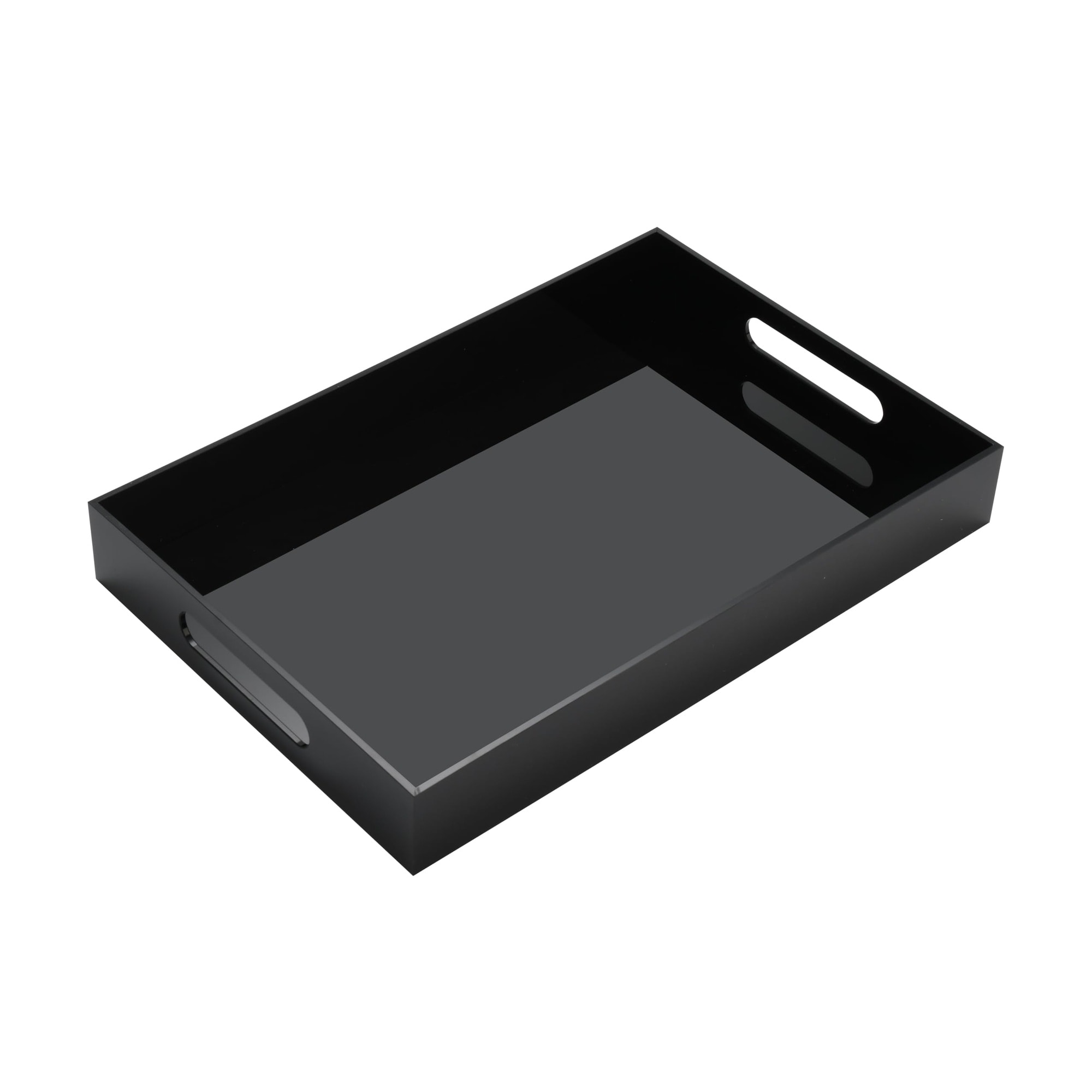 Aoibox  Glossy Black Acrylic Serving Tray with Handles 10 x 15 in for Breakfast Snacks and Organizer Use Kit