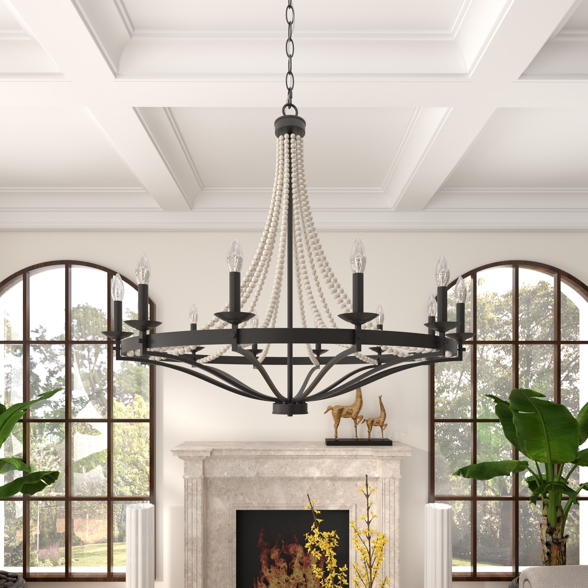 ACROMA 5512AZWO Streator 12 -Light Matte Off-white Farmhouse Bare bulb For Use in Bedrooms, Dining Rooms, Foyers, Kitchens, Living Rooms Chandelier