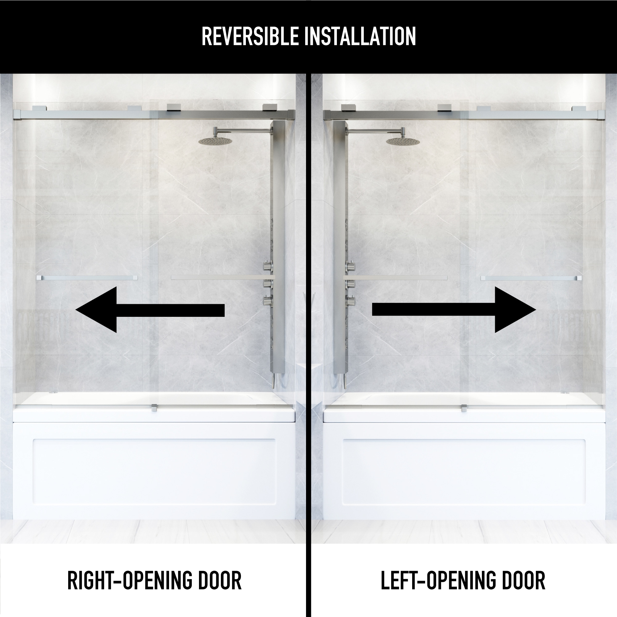 Houston 66" High x 60" Wide Frameless Sliding Tub Door in Stainless Steel