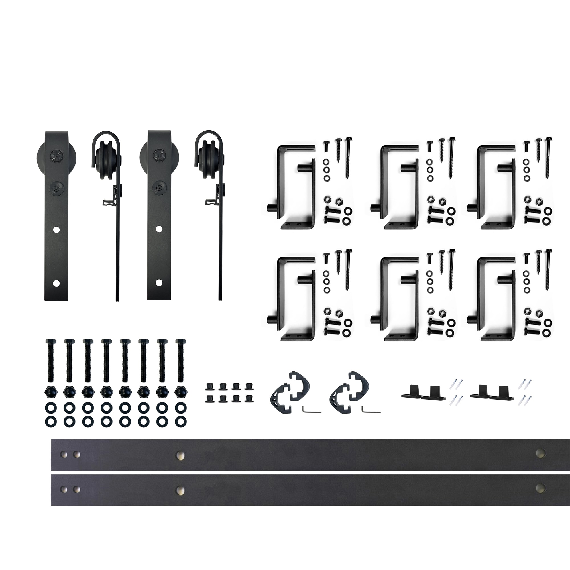 HOMACER YT4TGH090C 90-in Rustic black Black Indoor J-strap Double bypass Barn door hardware kit