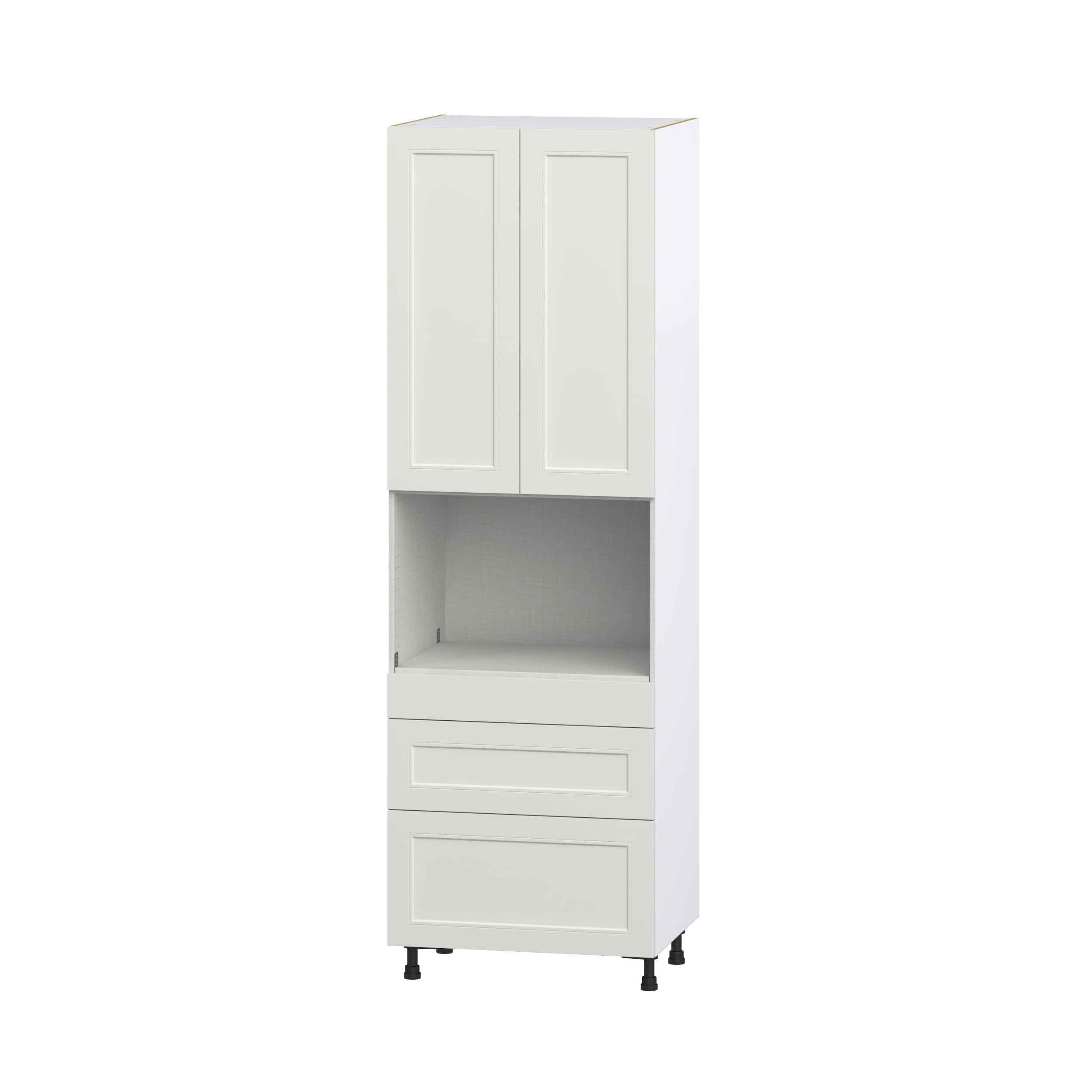 Hugo&Borg DSTM3D3094.5-BE Belcourt 30-in W x 94.5-in H x 24-in D Painted Light Gray 3 -Drawers Microwave Pantry Fully assembled Cabinet (Recessed Panel Shaker)