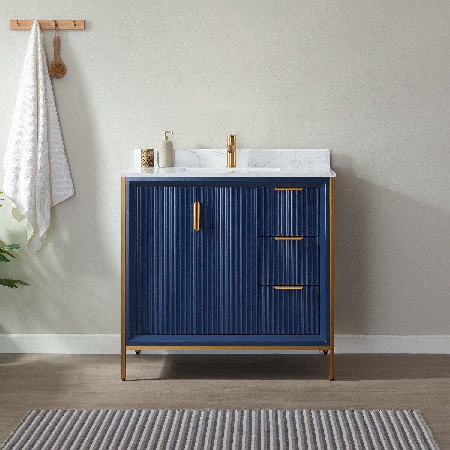 Vinnova 736036-RB-GW-NM Granada 36-in Royal Blue Undermount Single sink Bathroom Vanity with White Engineered stone Top
