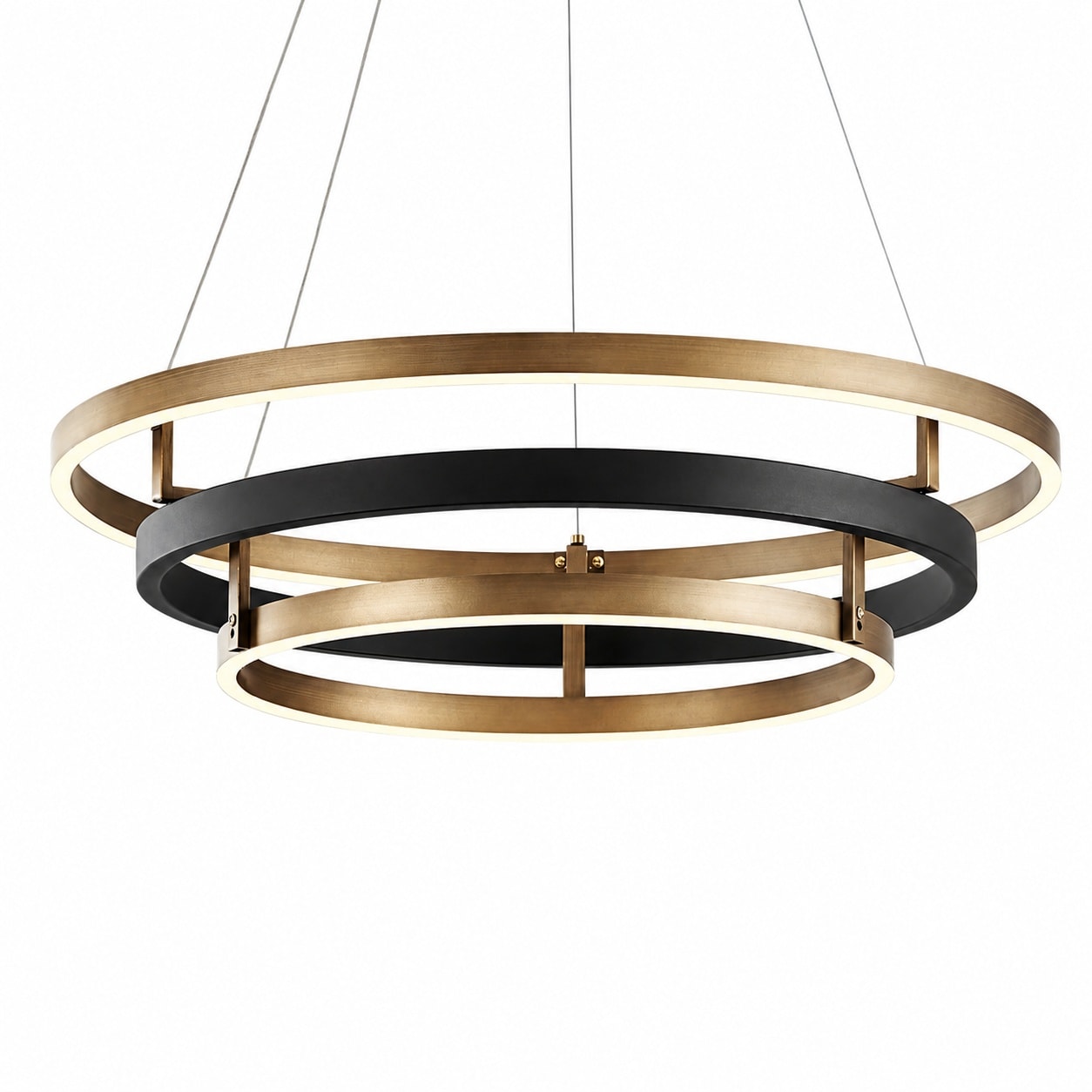 Aoibox  Modern 3 Ring Black and Gold LED Chandelier with Remote Dimmable 24 Inch Round Indoor Ceiling Light