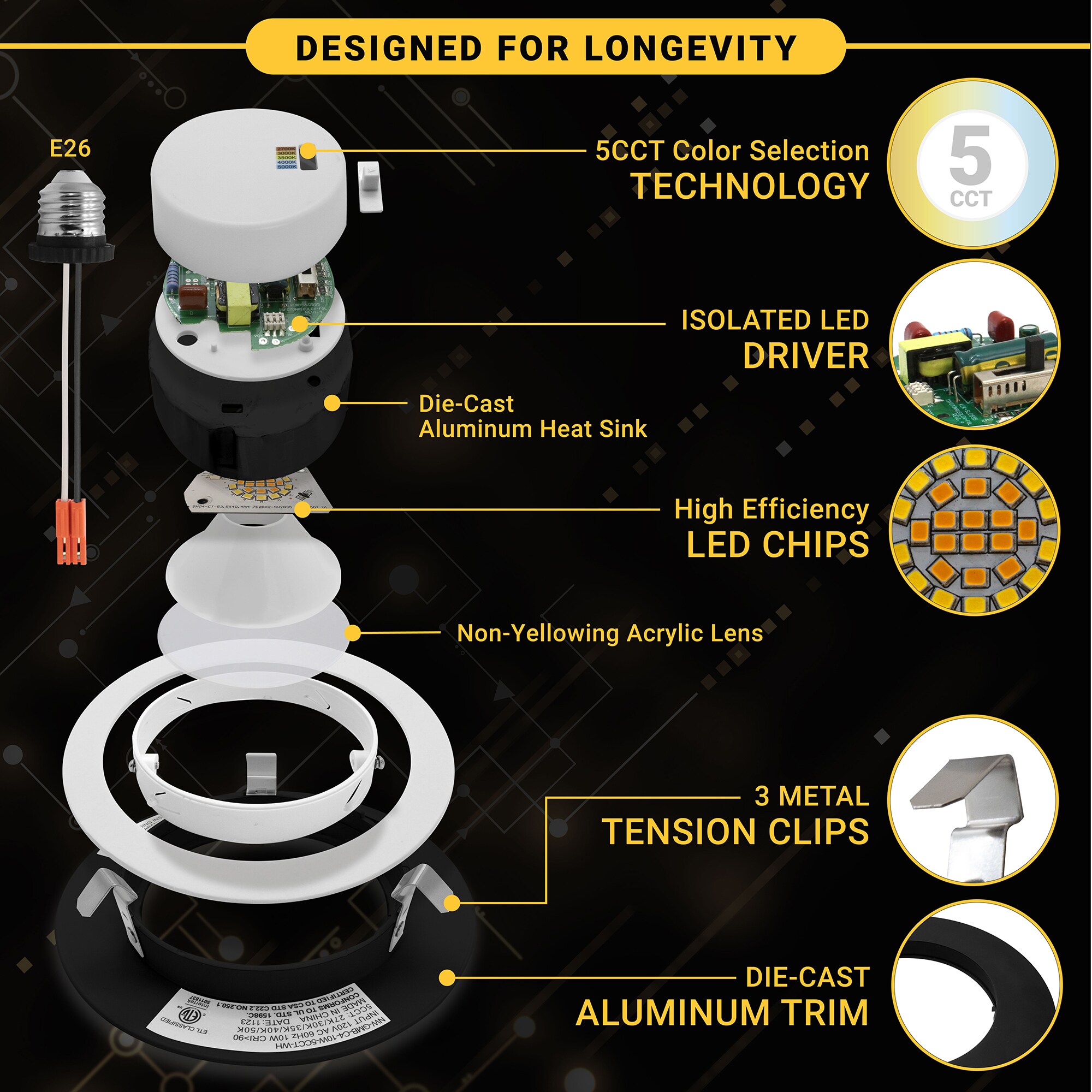 Black 4-Inch Adjustable LED Recessed Lighting Kit, 6-Pack