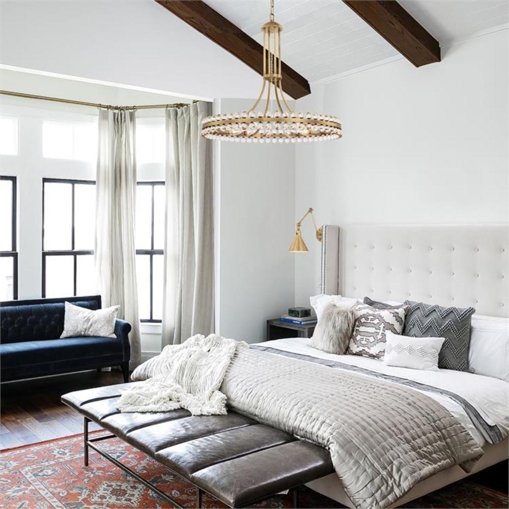 Clover Aged Brass 8-Light Chandelier with Crystal Glass Beads