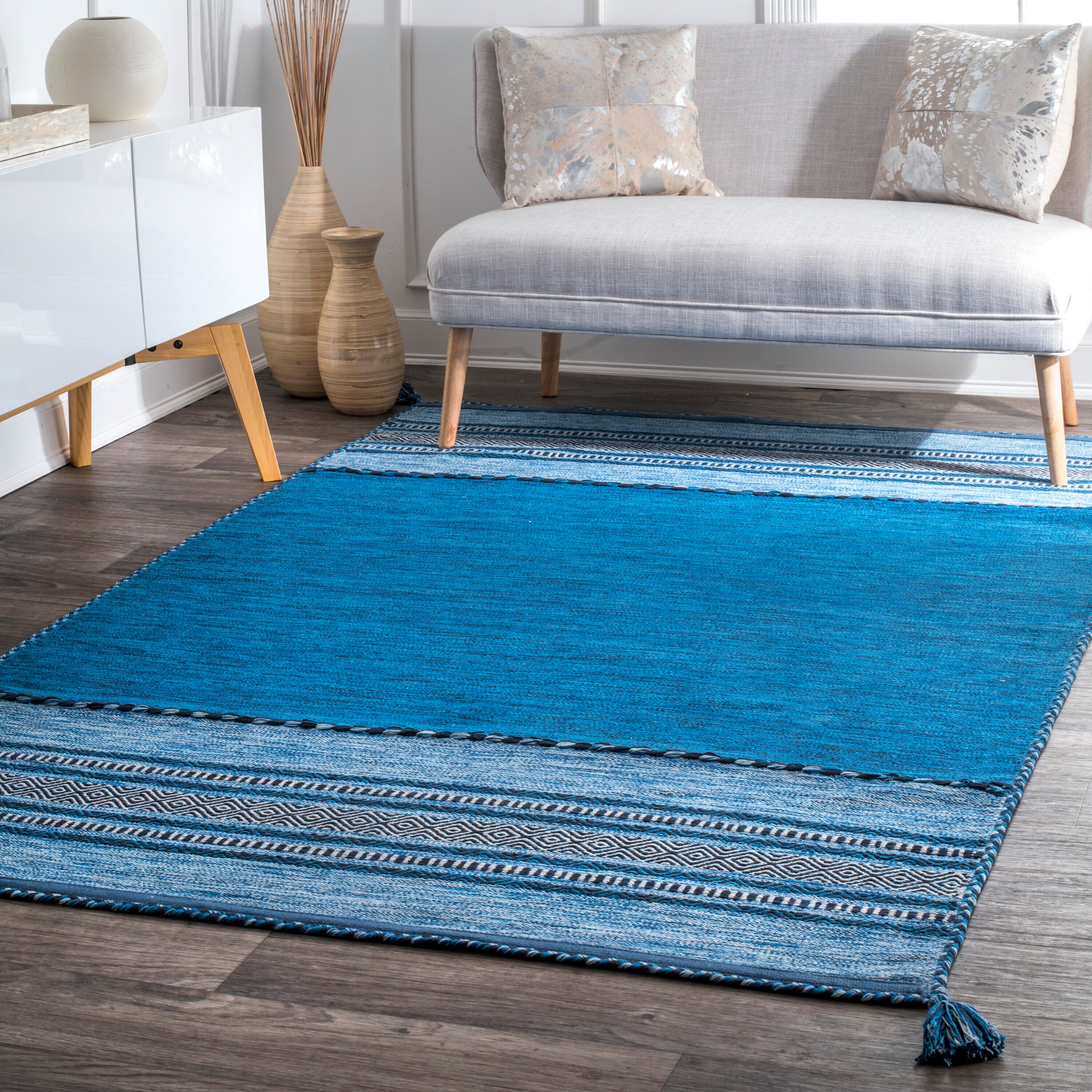 nuLOOM HMSA01C-76096 Shannelle 8 x 10 (ft) Loomed Cotton Blue Rectangular Indoor Geometric Coastal Area rug