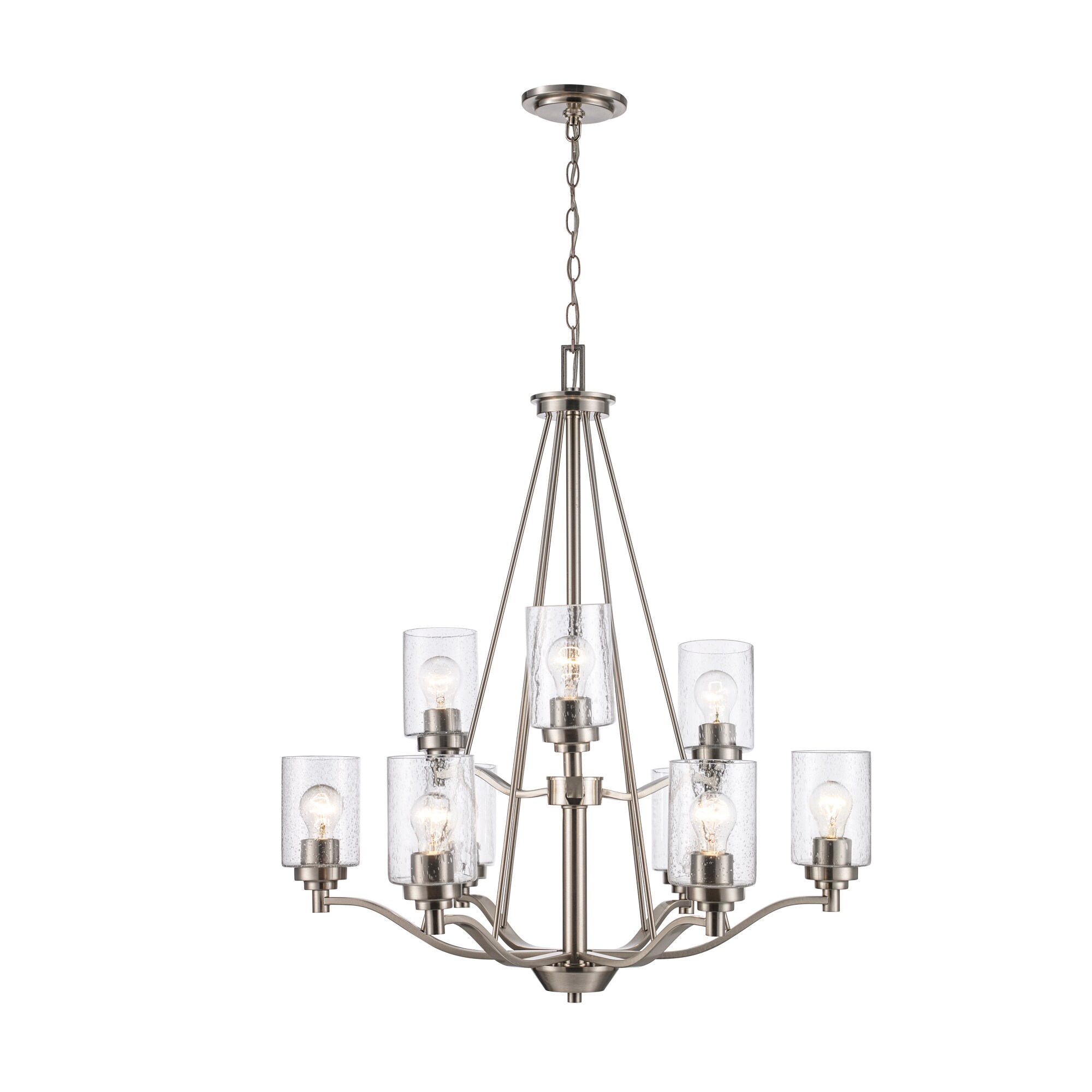 Simi Modern Brushed Nickel 9-Light Chandelier with Seeded Glass Shades