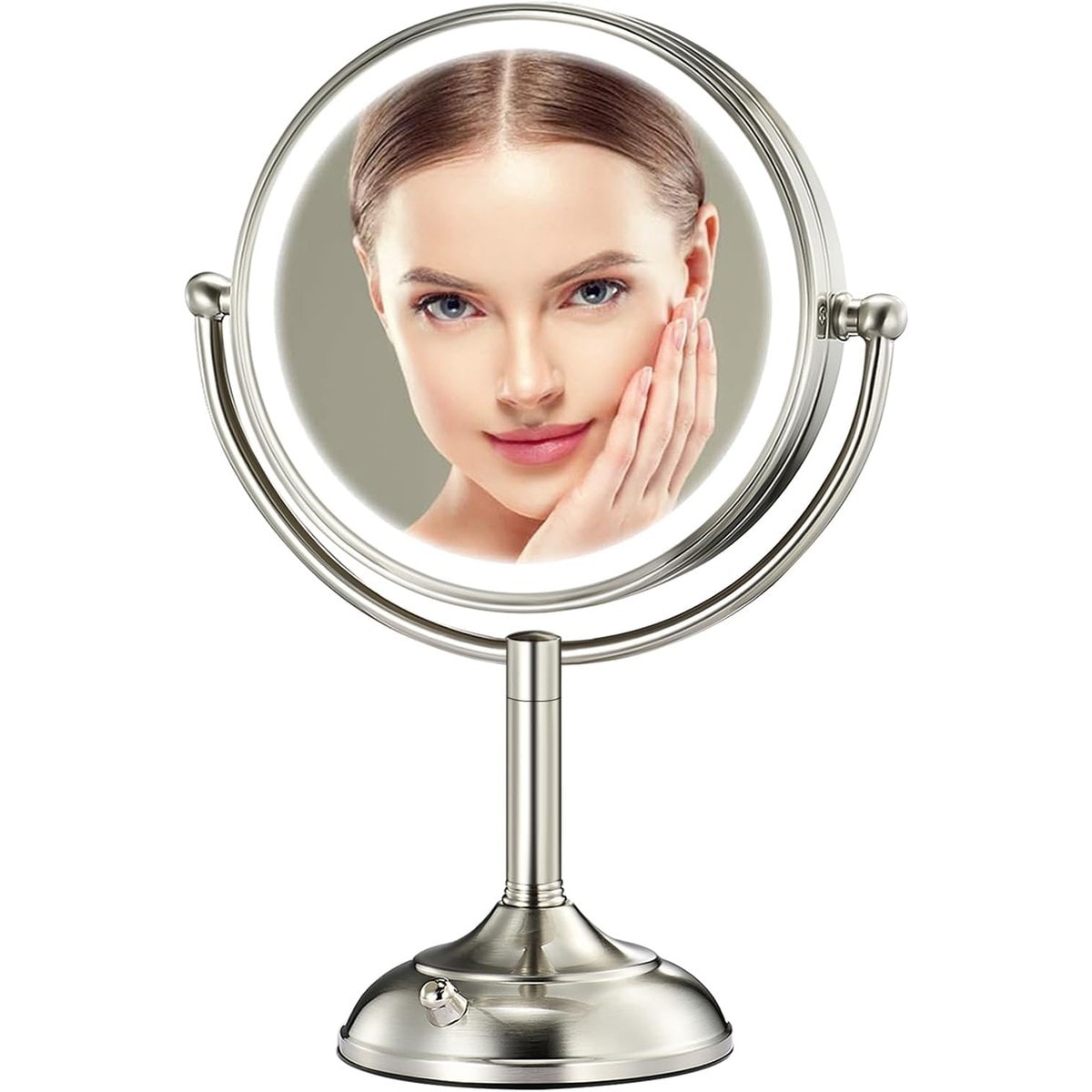 Slagawa  8.5 Inch Large Lighted Makeup Mirror with 90 LEDs 1X/10X/15X Magnification 3 Color Dimmable 360 Degree Swivel Vanity Mirror Pearl Nickel