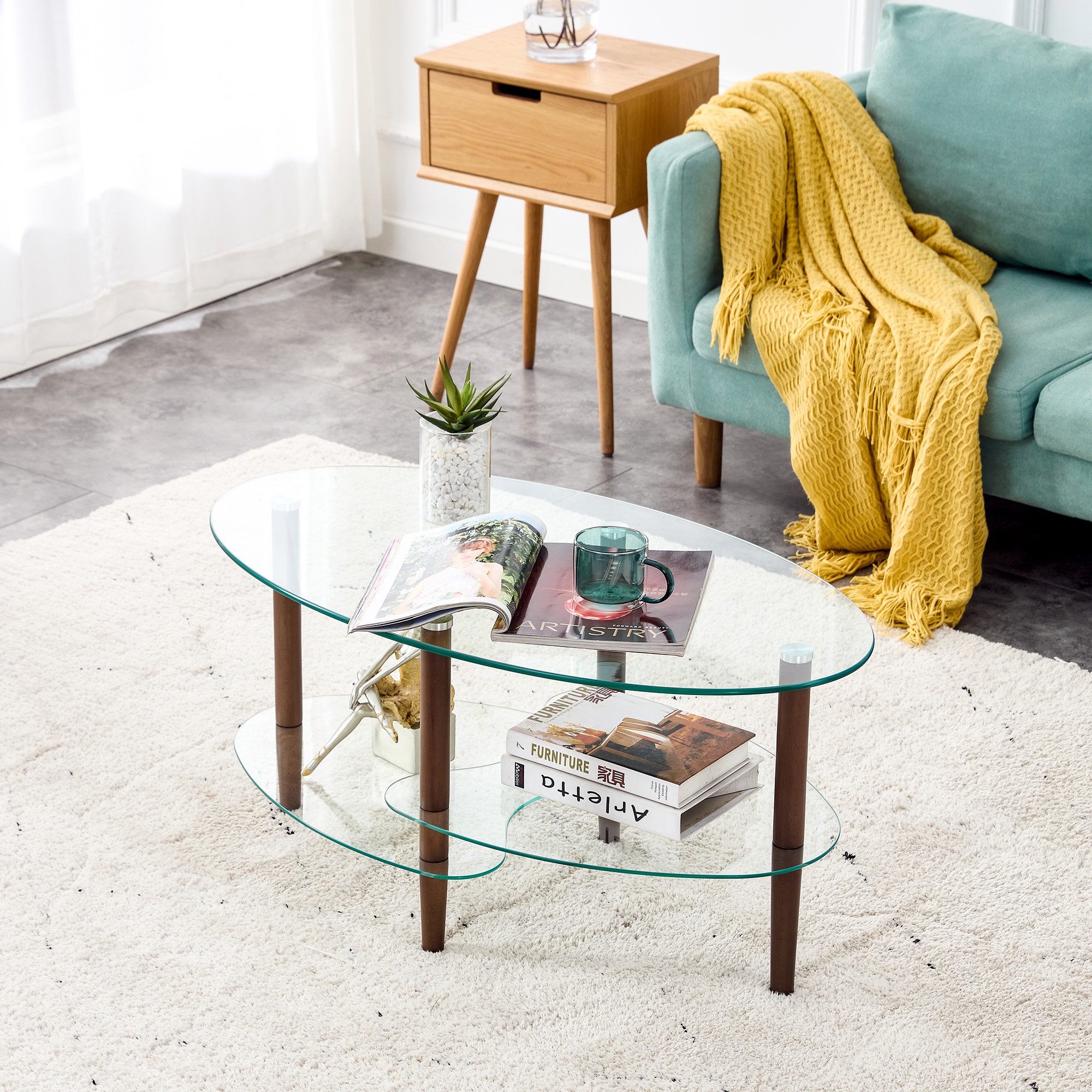 Tatayosi Transparent Oval glass coffee table modern table in living ...