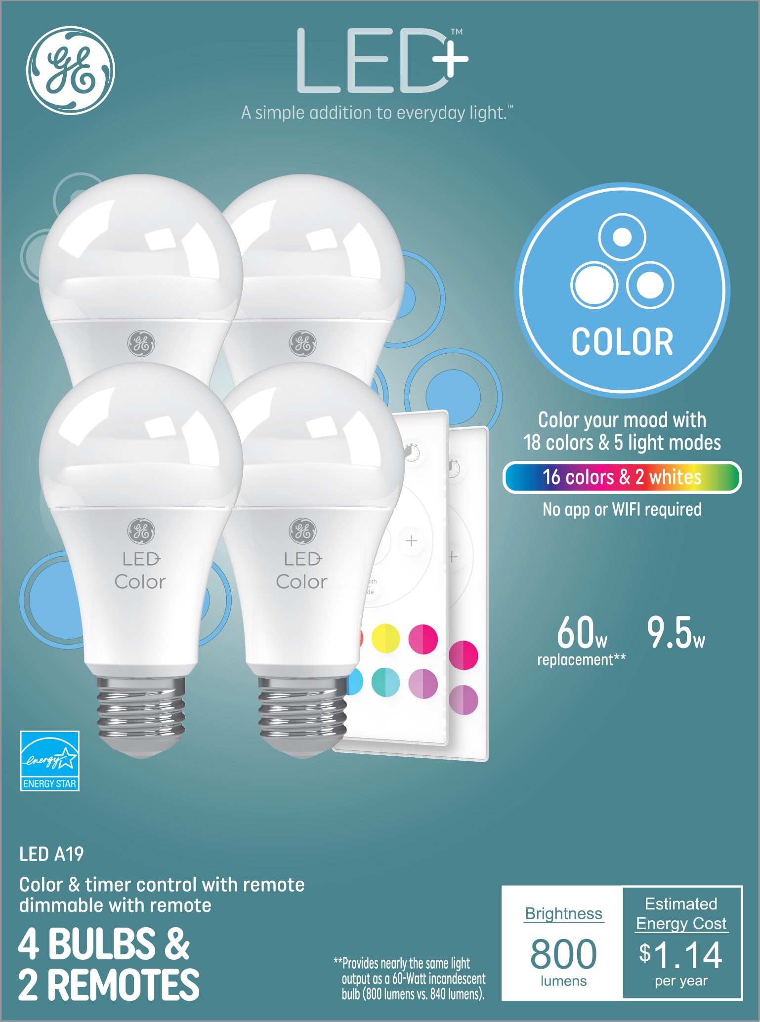 GE LED+ Color 60-Watt EQ A19 Full Spectrum Medium Base (E-26
