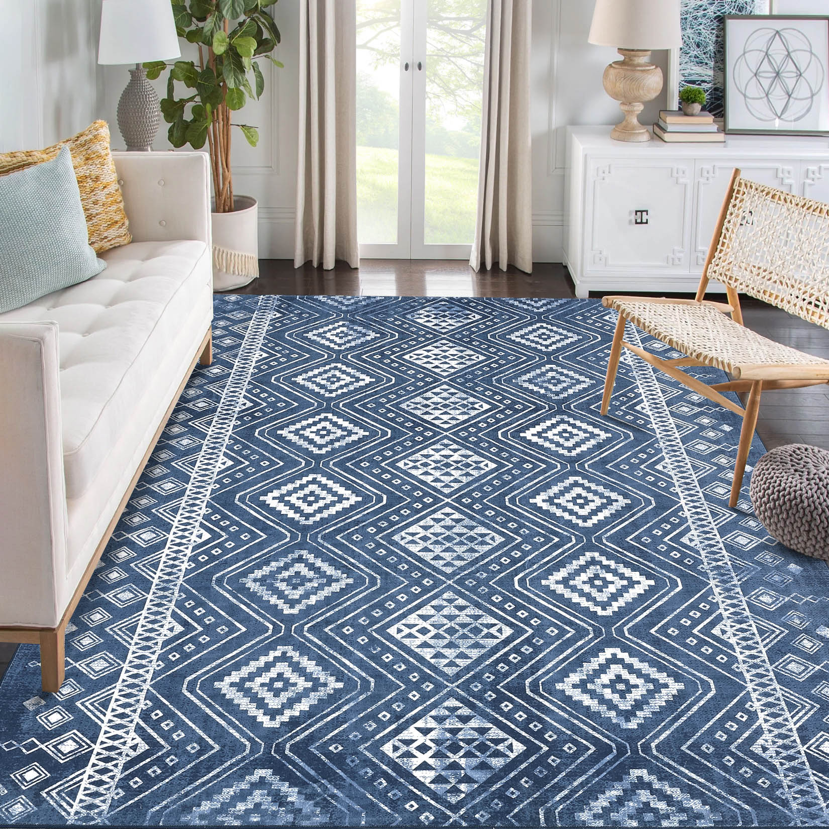 Garvee YXY-LO-PHO-0ZHVNE84 4 x 6 (ft) Loomed Gray/Blue Rectangular Indoor Geometric Mid-Century Modern Machine washable Area rug
