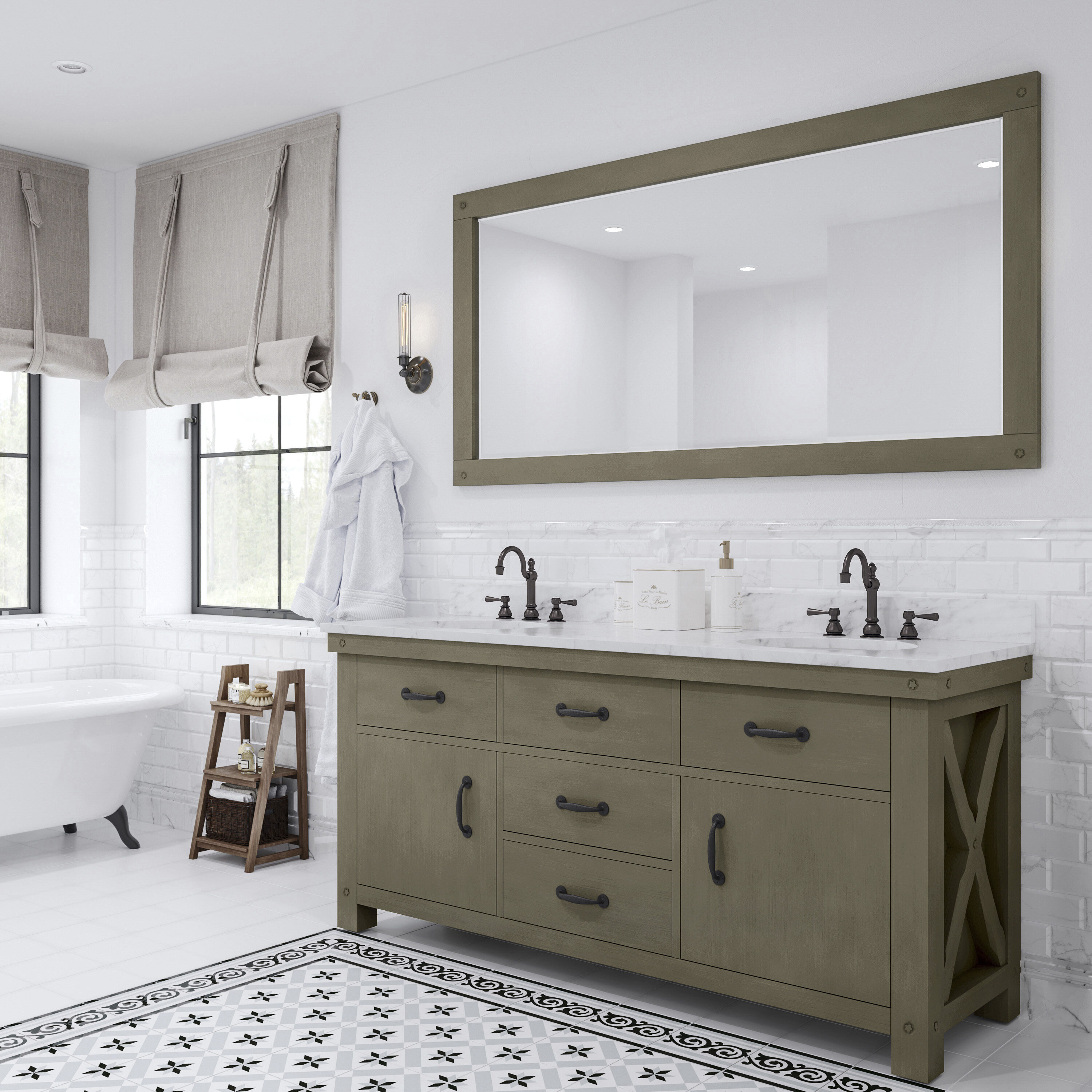 Water Creation VAB072CWGG01 Aberdeen 72-in Grizzle Grey Undermount Double sink Bathroom Vanity with Carrara White Natural marble Top