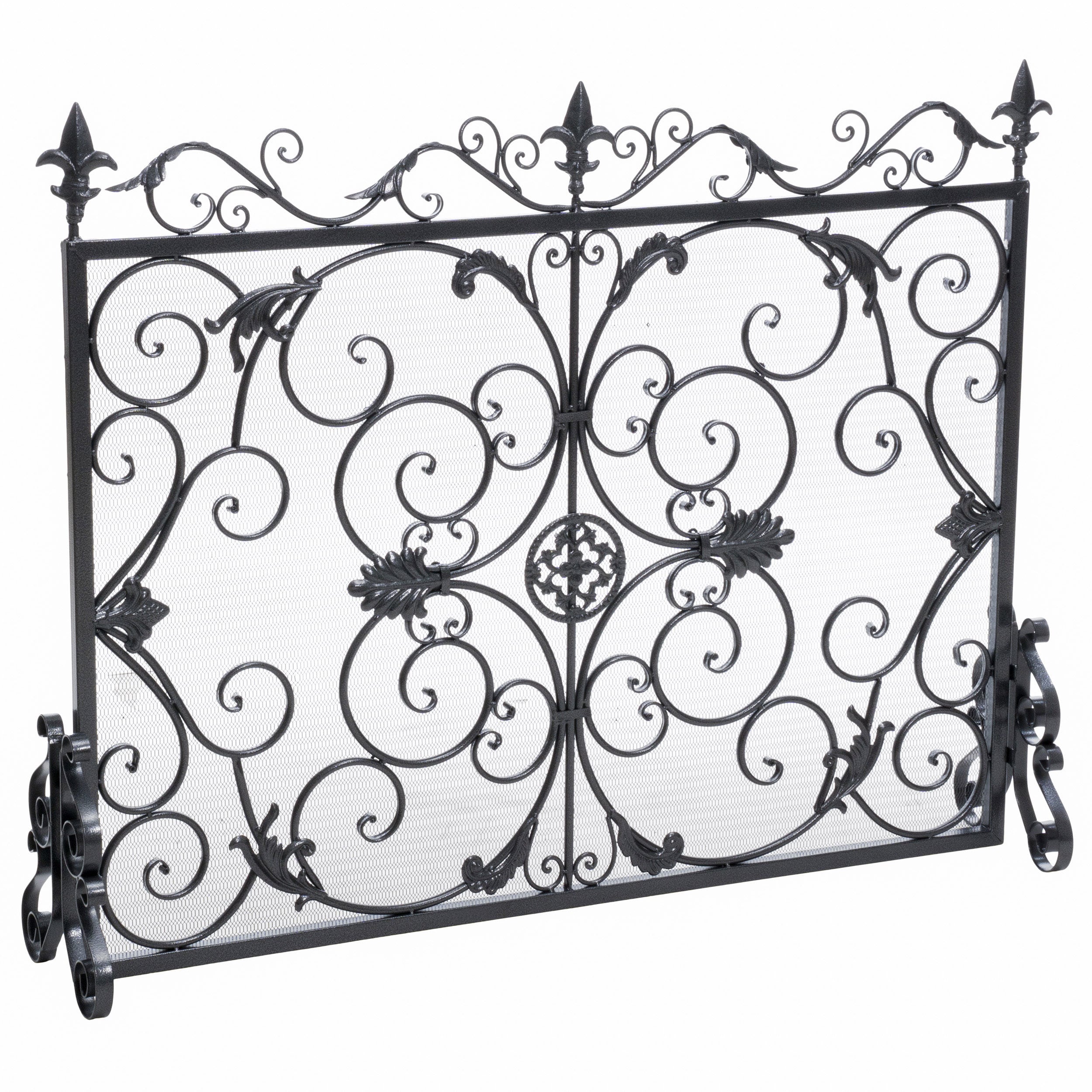 Siavonce 45-in Black+Silver Iron 1 -Panel Flat Fireplace Screen