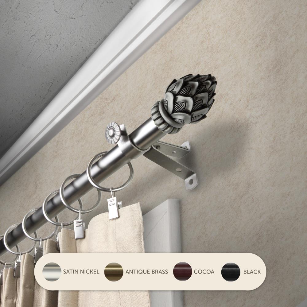 Hart & Harlow L4807-995 13/16-in Bri 120-in to 170-in Satin nickel Steel Single curtain rod with Finials