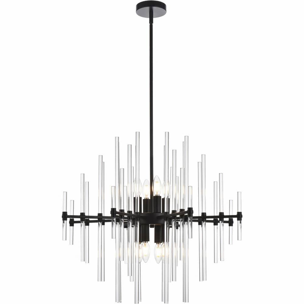 Elegant Lighting A-EL-2502D27BK Sienna 8 - Light Black Modern Incandescent Crystal And Metal Pendant Light