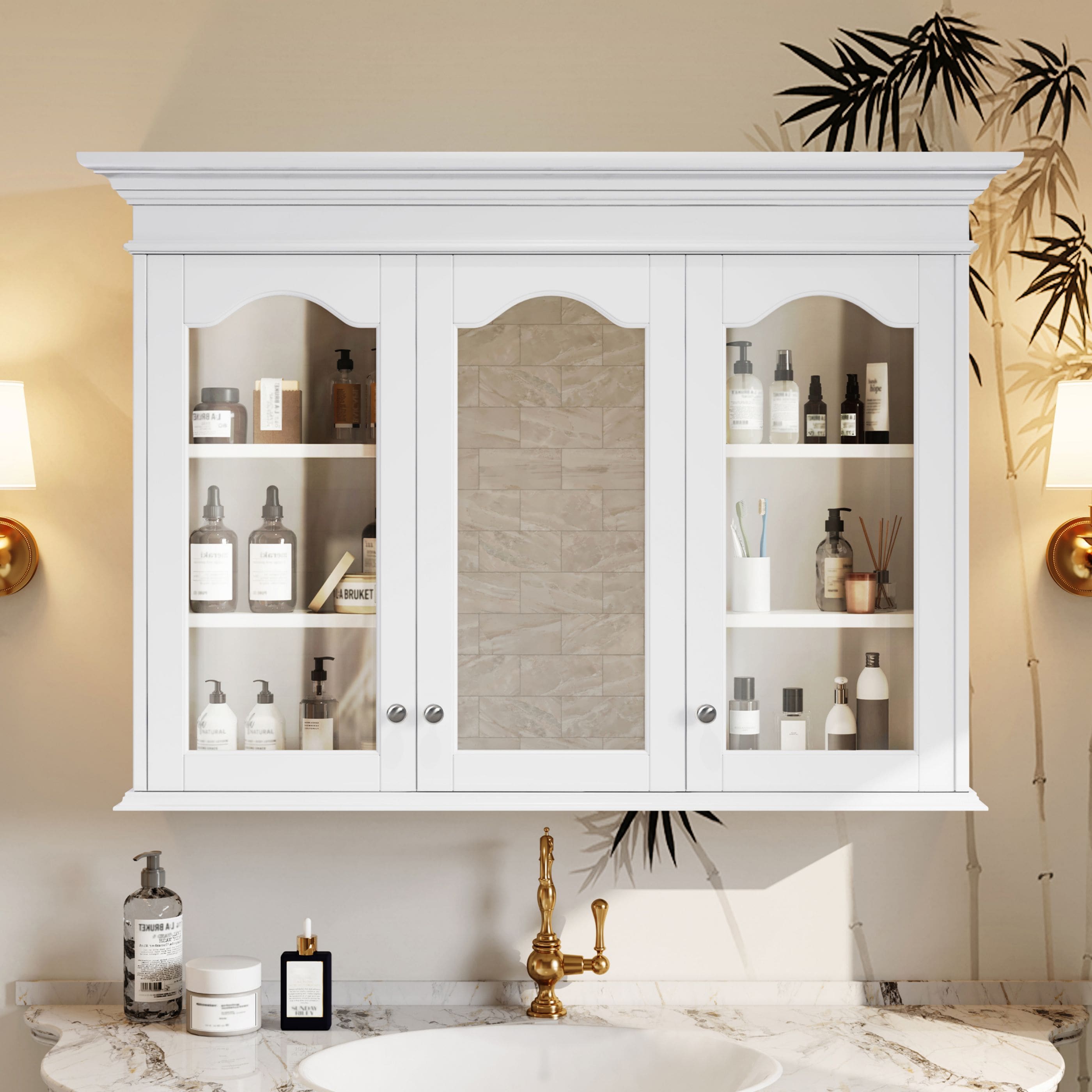 WELLFOR GIZQN7102AC MRZ 40-in x 28-in Surface Mount White Mirrored Rectangle Medicine Cabinet