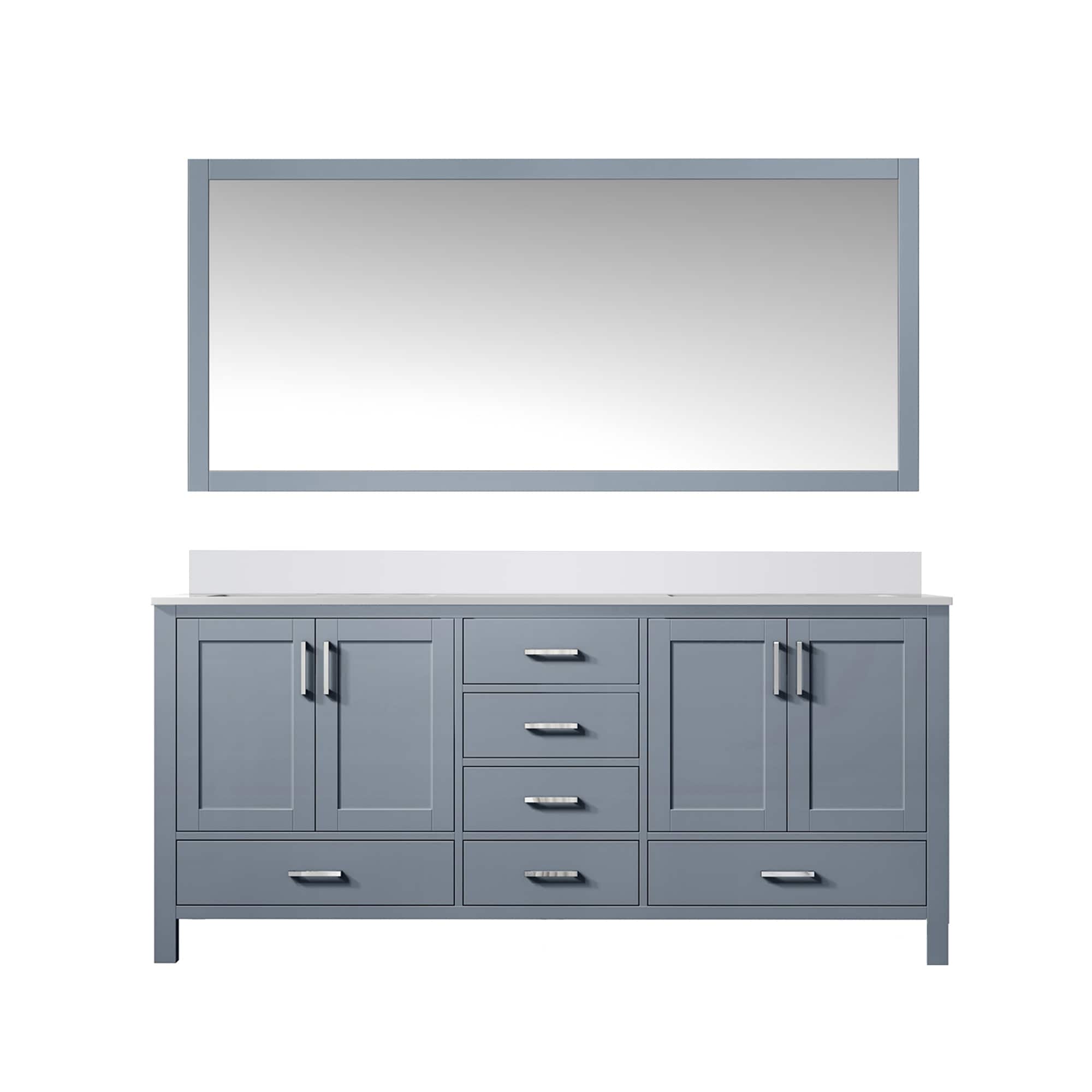 Lexora LJ342260DBWQM58 Jacques 60-in Dark Grey Undermount Double Sink Bathroom Vanity with White Quartz Top (Mirror Included)