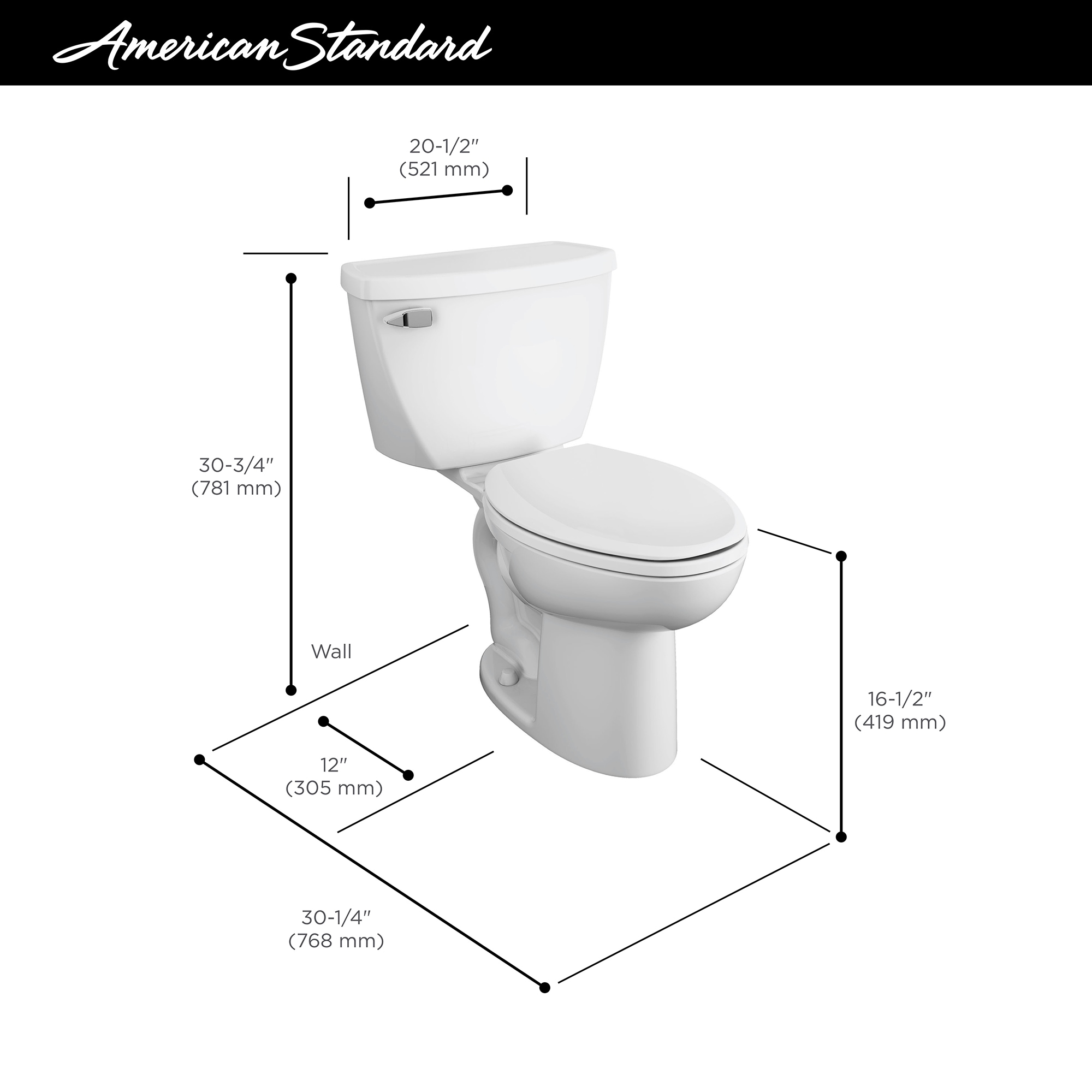 American Standard Cadet White Elongated Chair Height 2-piece Toilet 12 ...