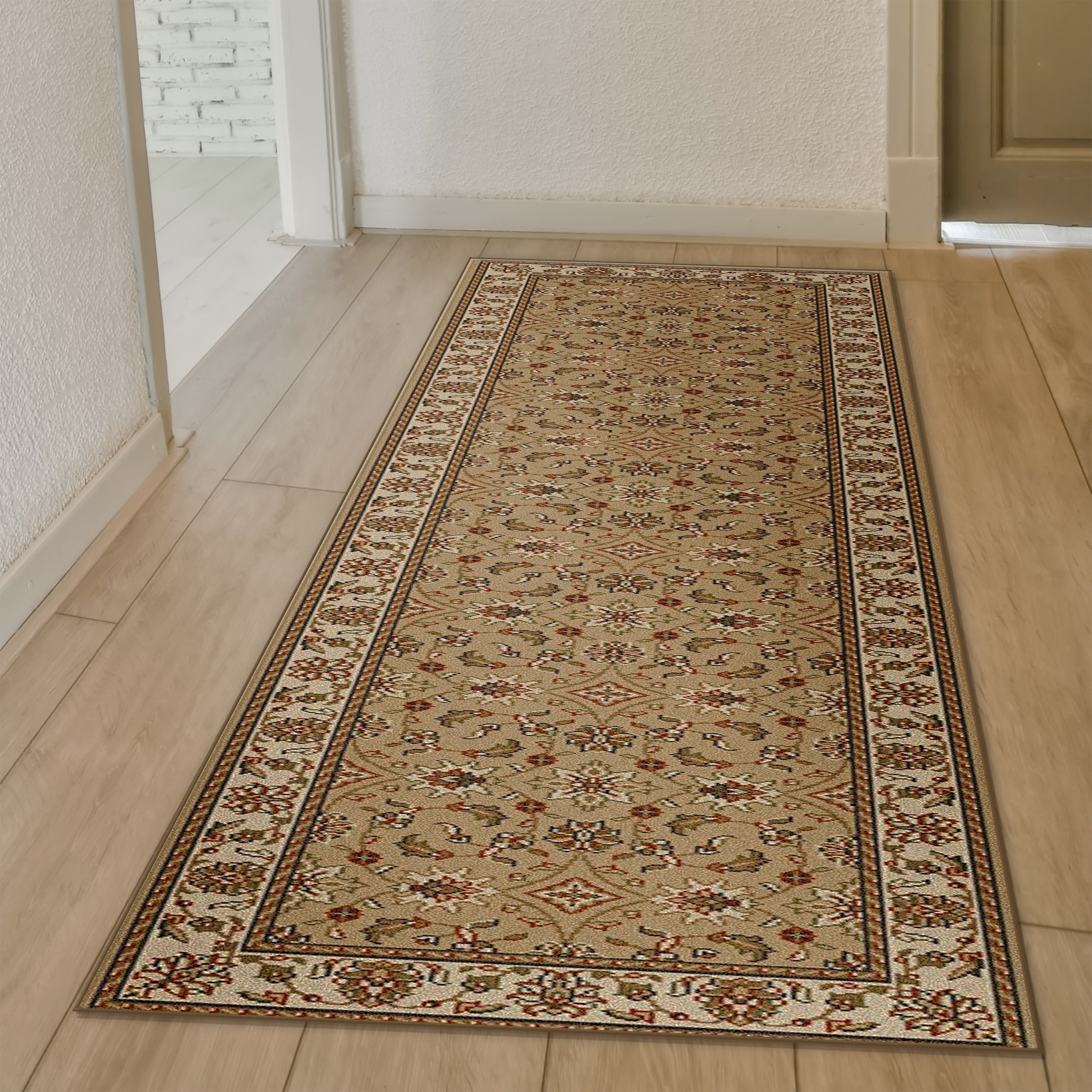Radici USA 1592/1074/BEIGE Como 2 x 8 (ft) Polypropylene Beige Rectangular Indoor Floral/Botanical Oriental Runner rug