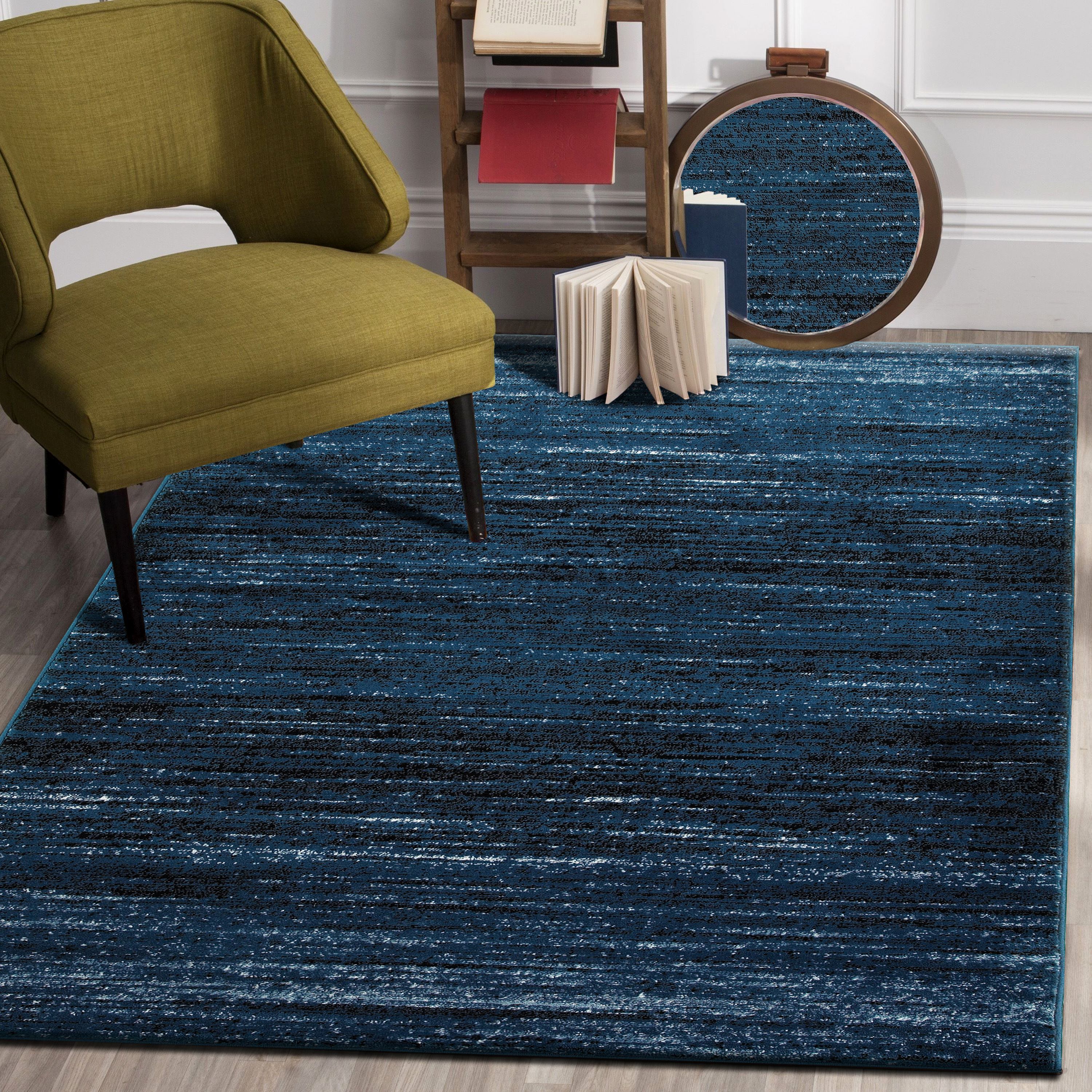 LR Home 1349A6984934J8 2 x 7 (ft) Loomed Soft Blue/Black Rectangular Indoor Solid Industrial Runner rug