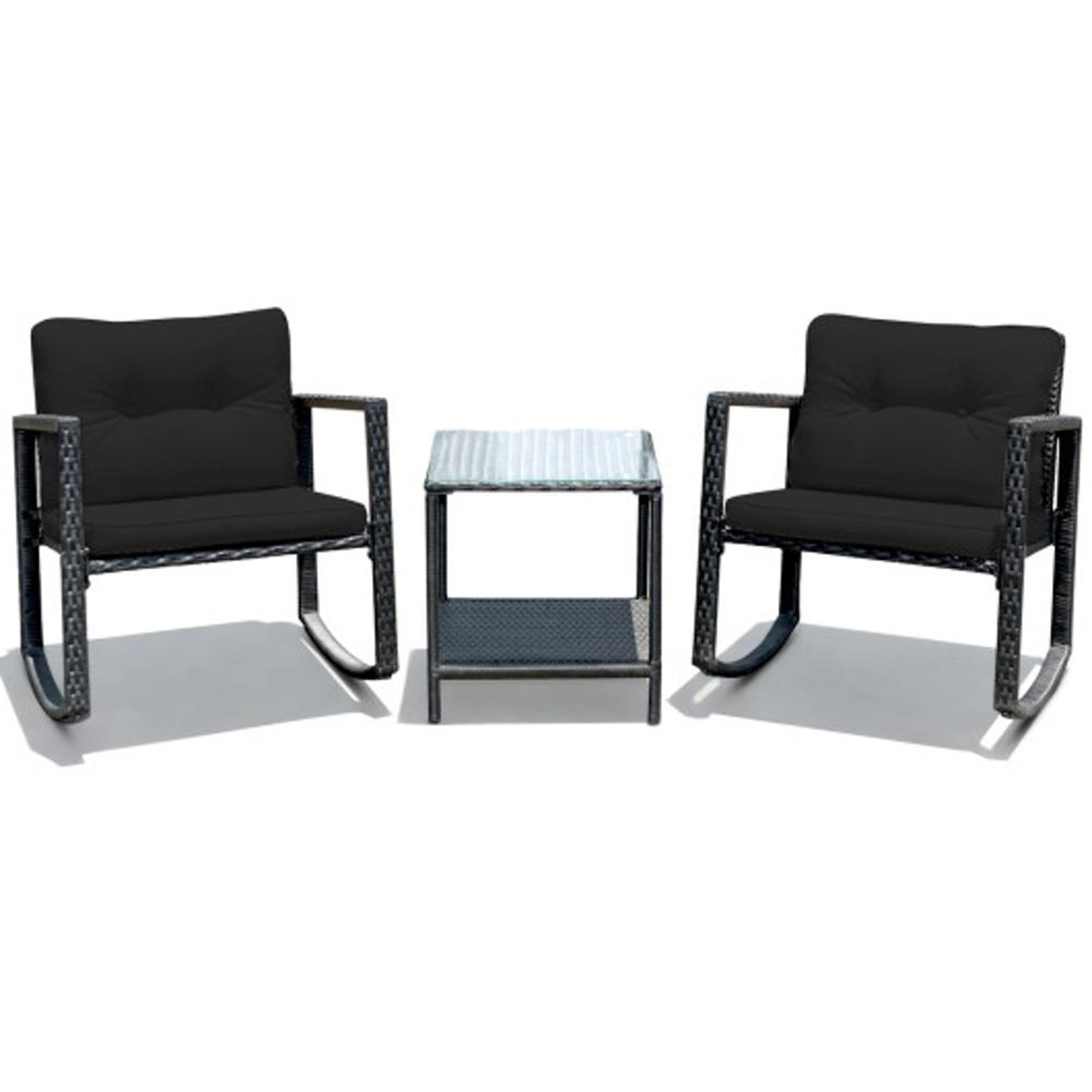 BABOOM BOM-2861DK-CO 3 -Piece Rattan Patio Conversation Set with Black Cushions