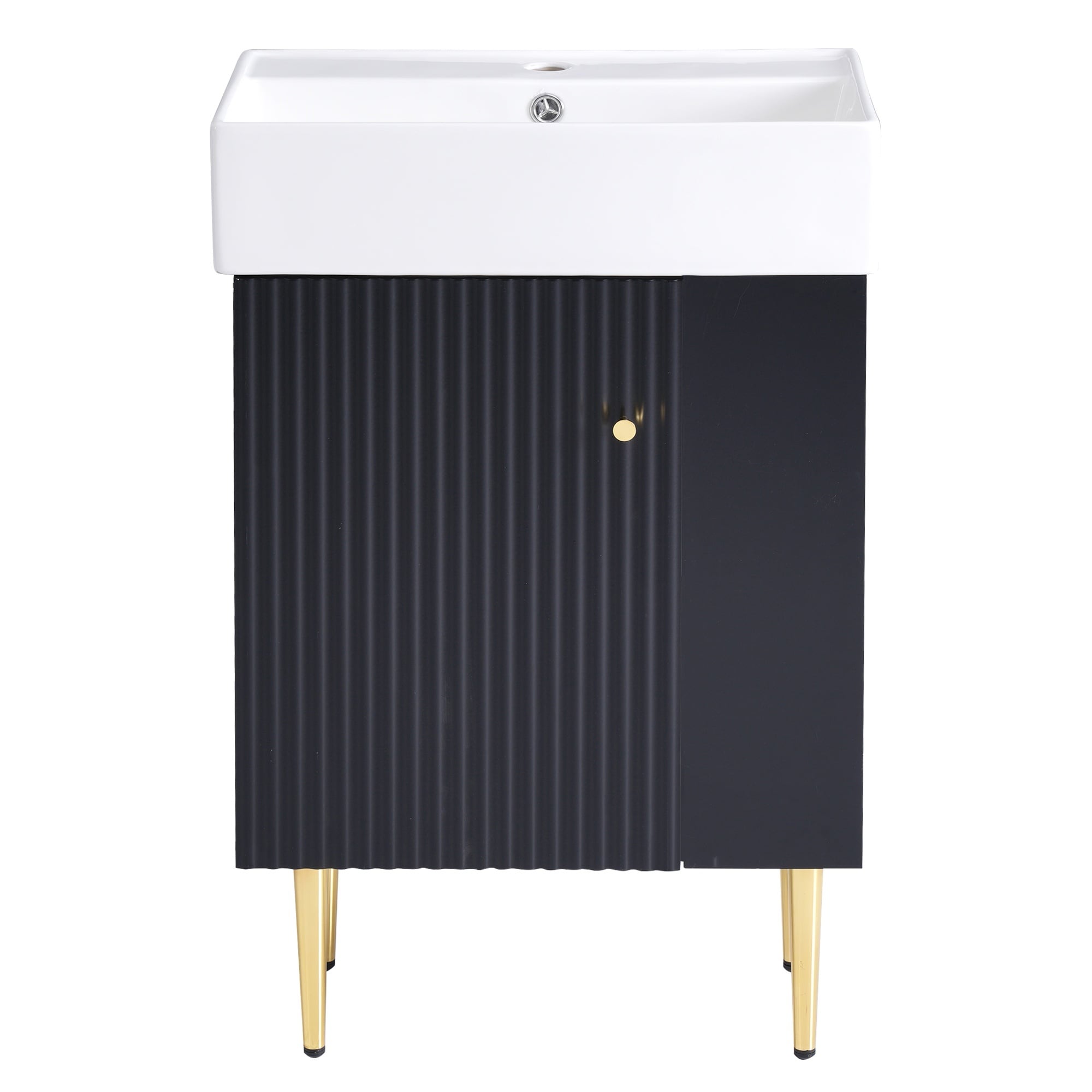 LIVACA 22 inch Black MDF Bathroom Vanity with Ceramic Sink and Right Side Storage