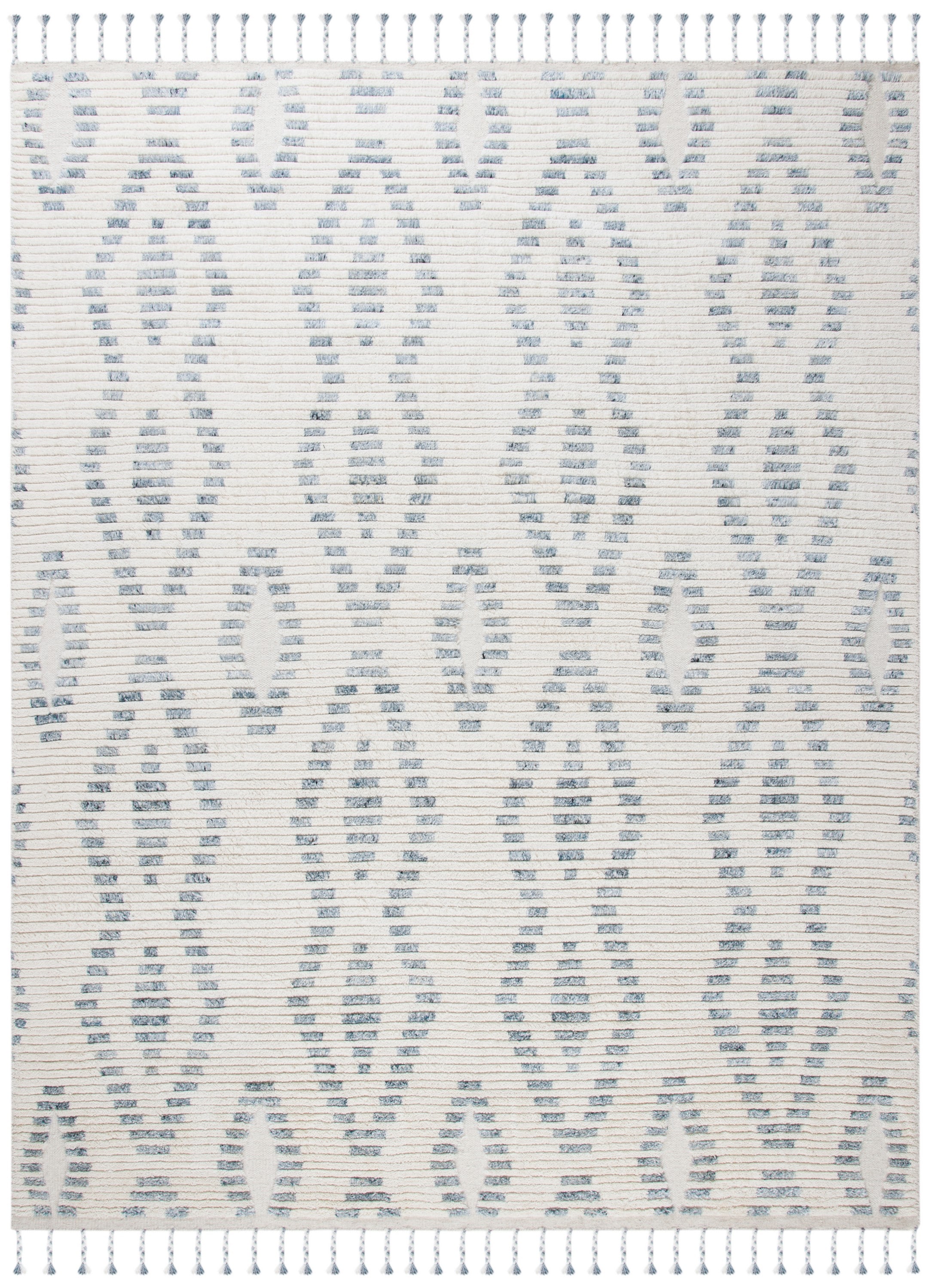 Ivory and Grey Hand-Knotted Wool Geometric Area Rug 8' x 10'