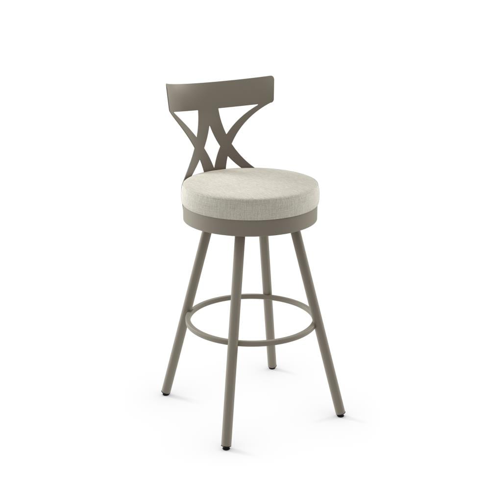 Amisco 44479-26WE/1B56DXF4 Mapleton Light Beige PVC / Grey Metal 26.75-Inches H Counter height Round seat Upholstered Swivel Metal Bar Stool and Back