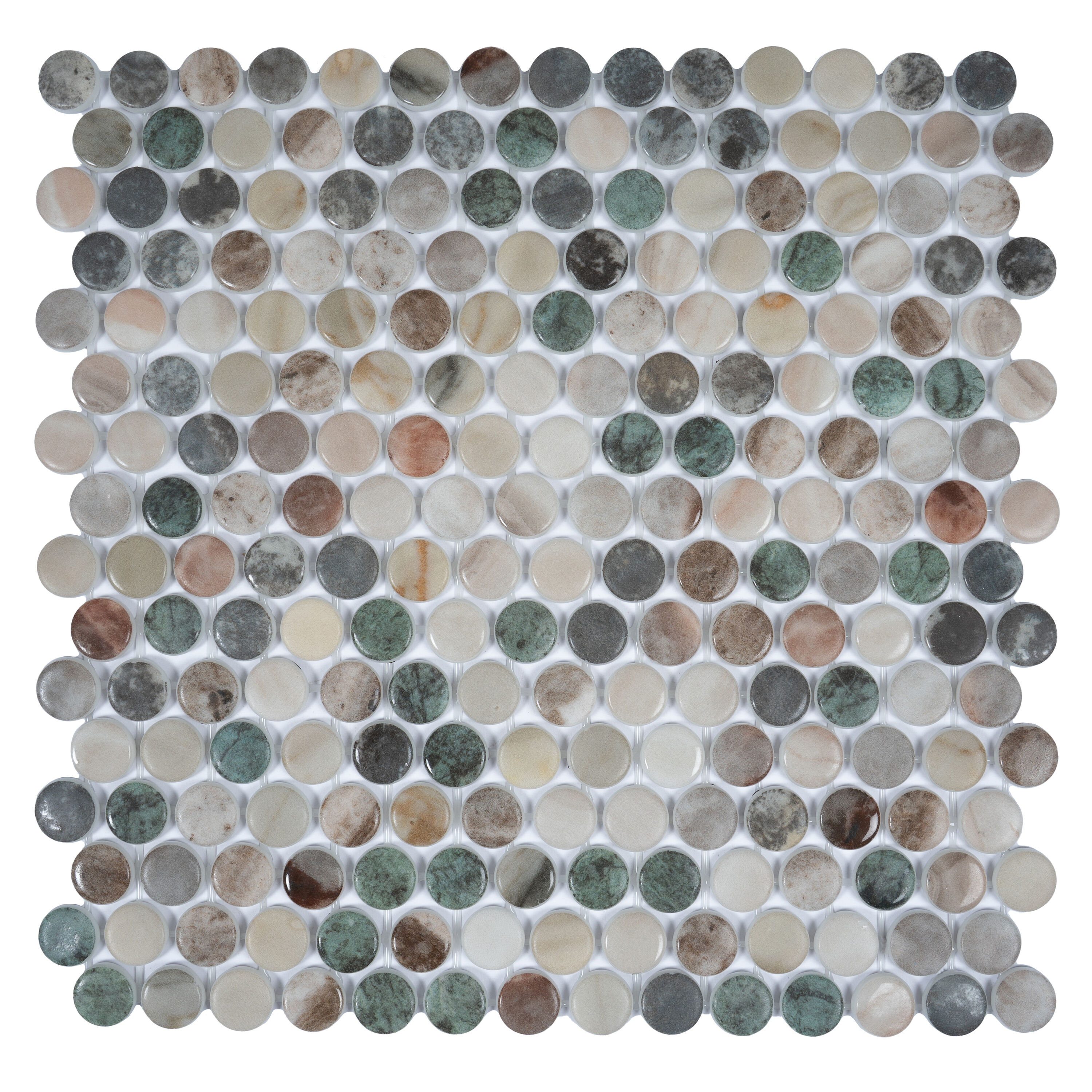 Apollo Tile Lucenza Green Beige 12-in x 12-in Matte Glass Patterned Penny round Mosaic Floor and Wall Tile ( 10.56-sq ft / Carton )