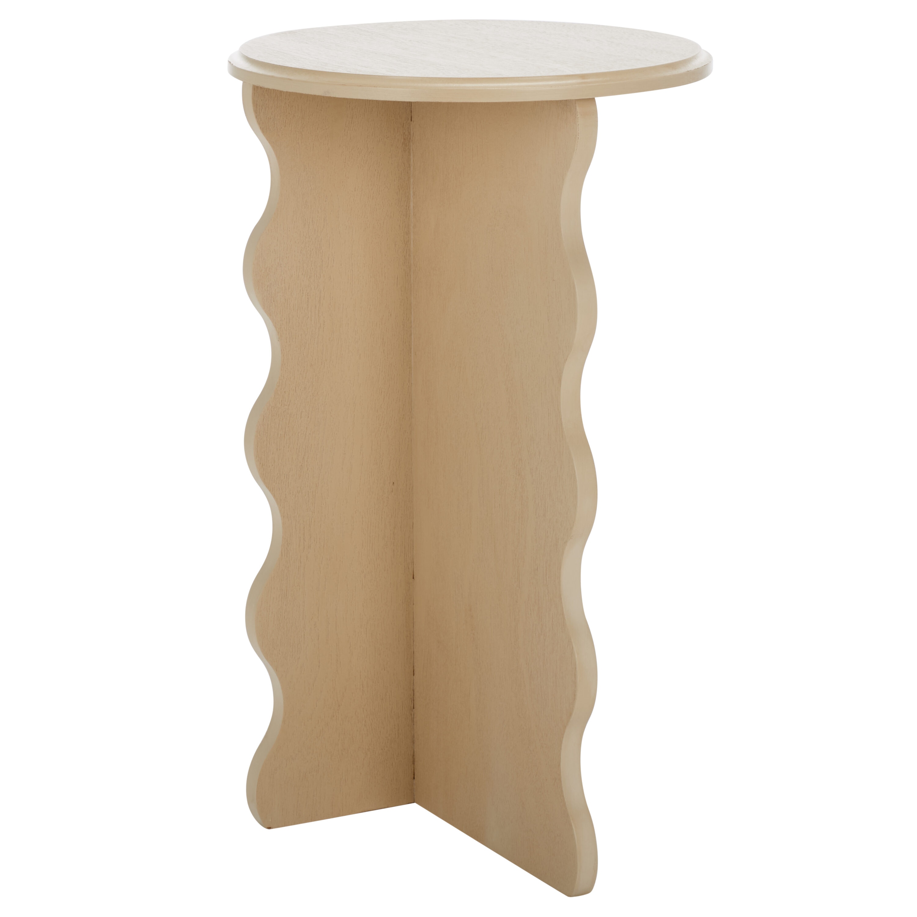 Natural Wood Round Wavy Accent Table, 15" x 22"
