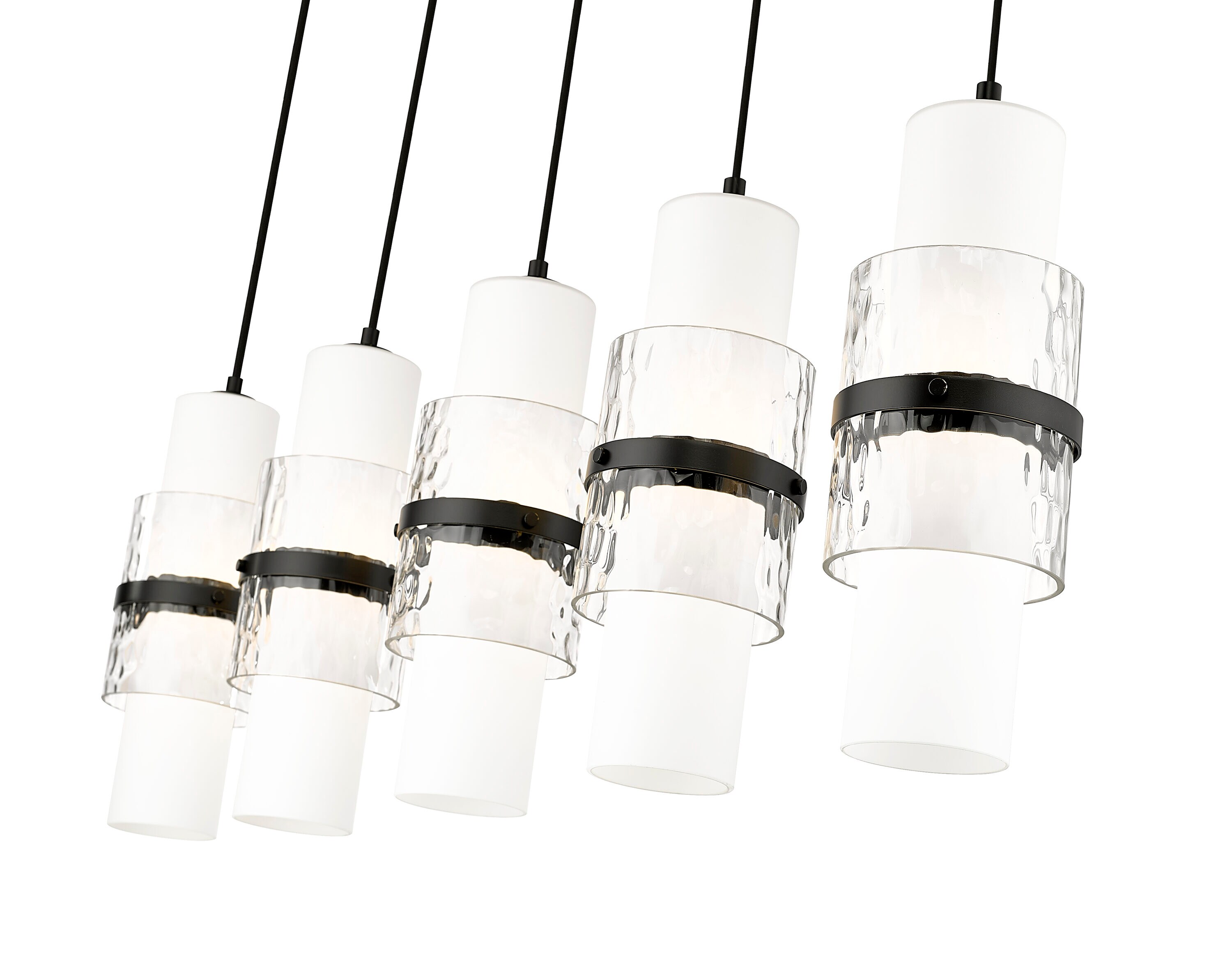 Cayden Matte Black 5-Light Linear Chandelier with Glass Shades