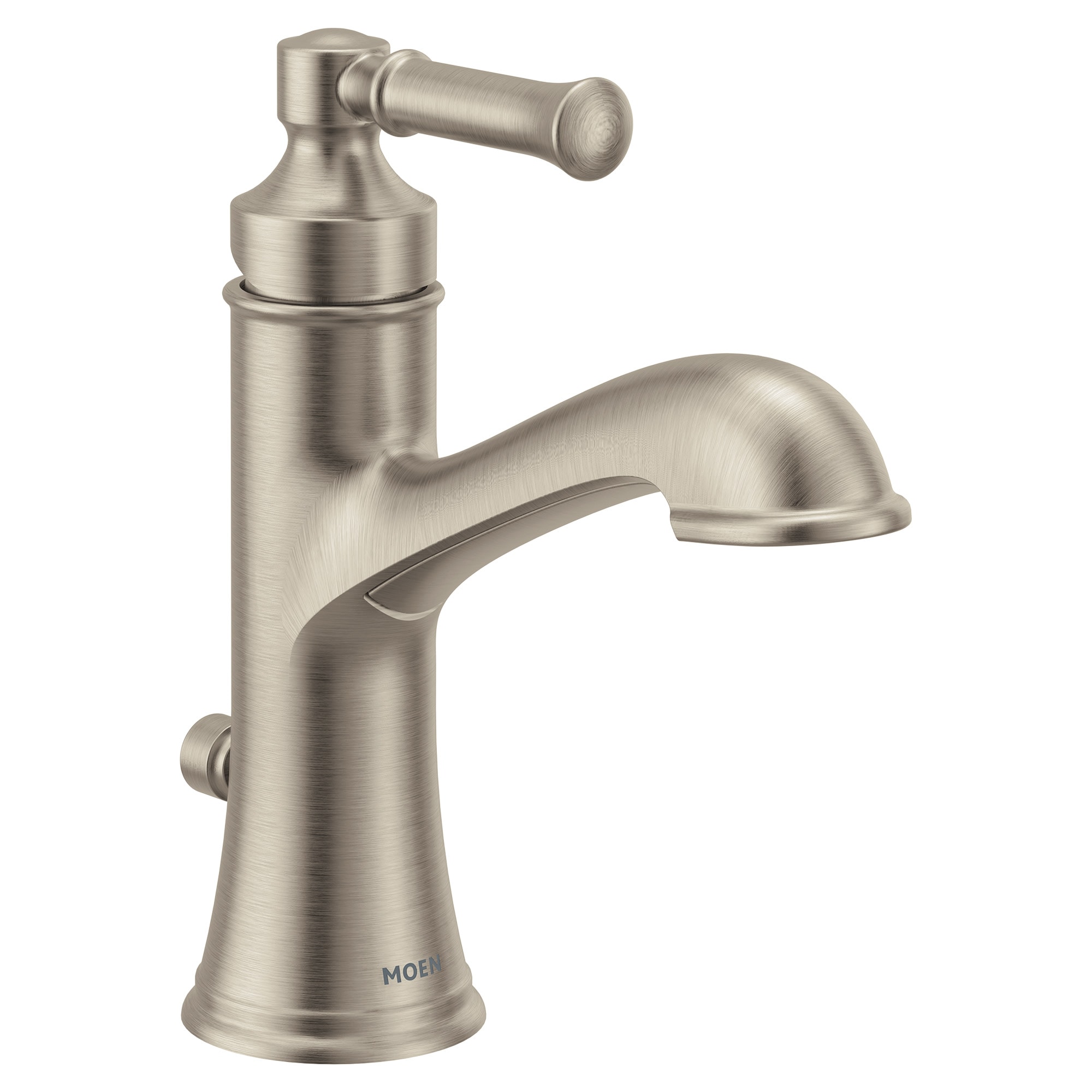 Moen 6803BN Dartmoor Brushed Nickel Single hole 1-handle Mid-arc Residential Handle Bathroom Sink Faucet with Drain with Deck Plate