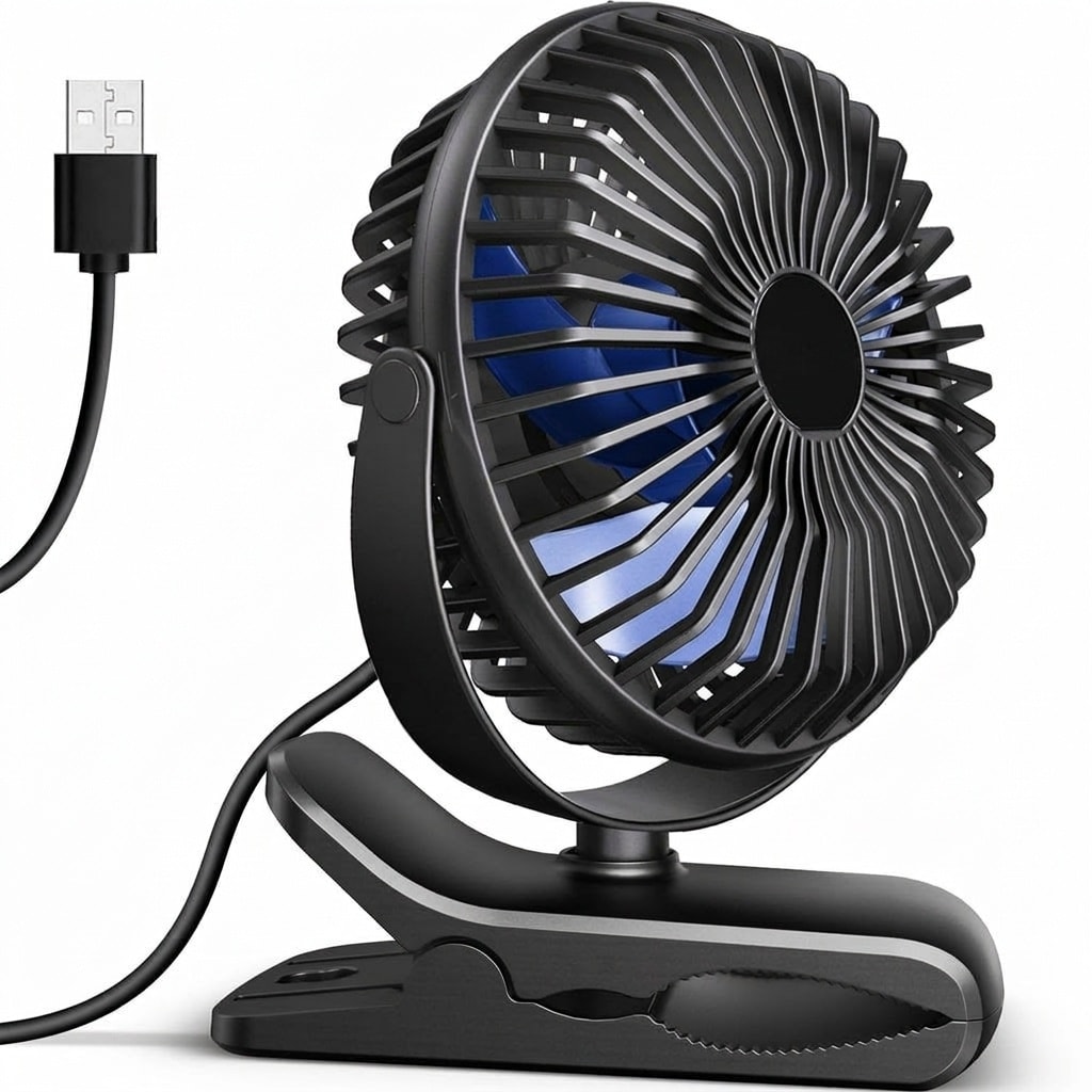 Anqtovp  Portable Clip On Fan 4 Speed USB Desk Fan with Strong Airflow Quiet Operation Sturdy Clamp for Golf Cart Office Outdoor Travel Camping
