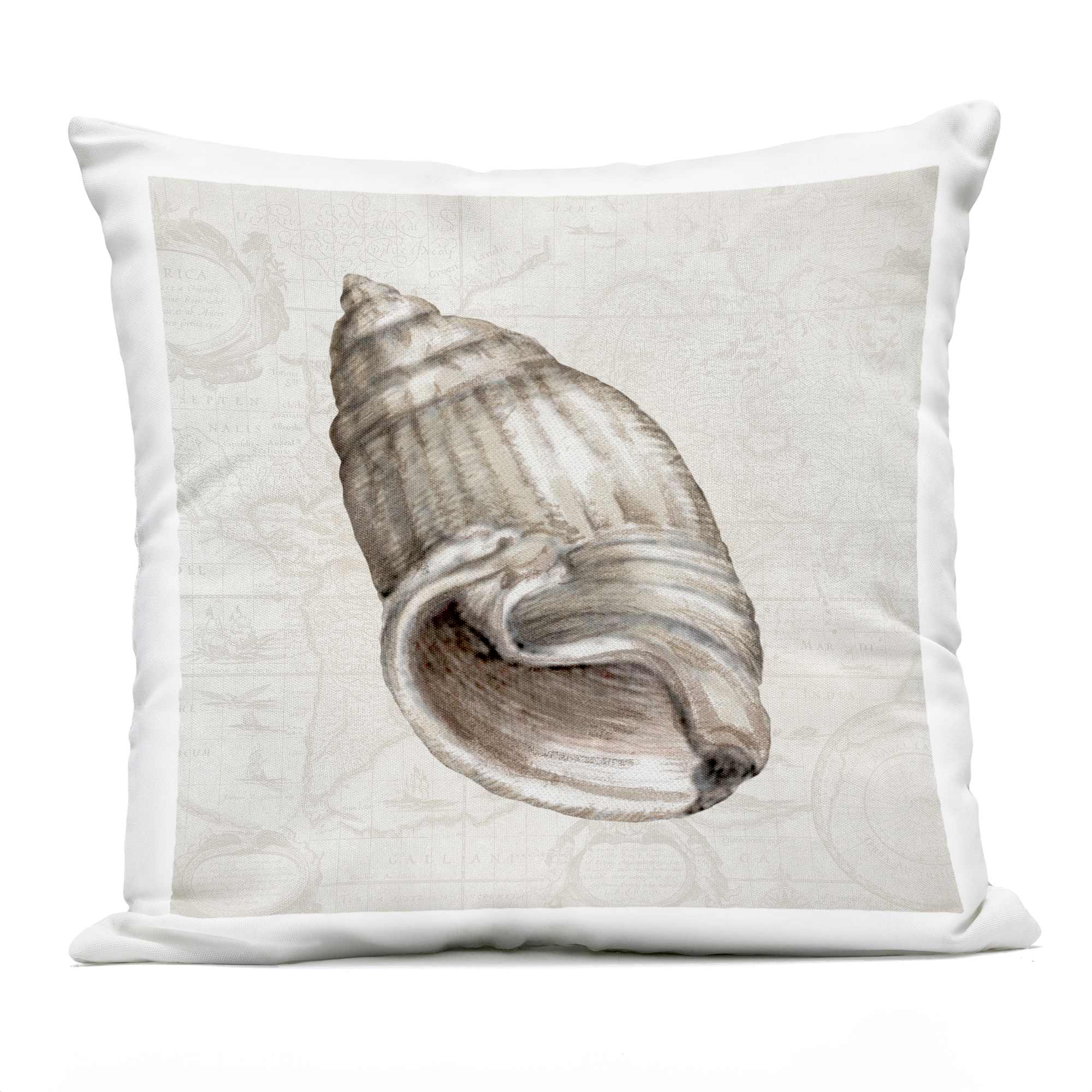 Stupell Industries PLP-227-OSQ-18X18 Seashell over Vintage Map Outdoor Printed Pillow design by Conrad Knutsen
