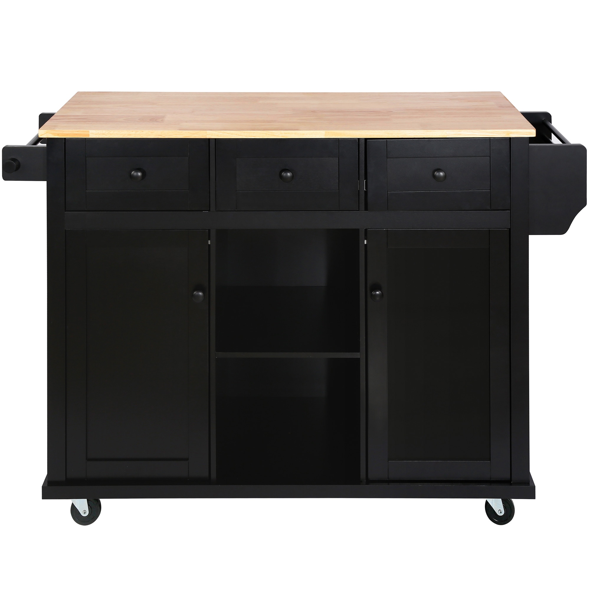 CESICIA KIC-31740 Black Wood Base with Wood Wood Top Rolling Kitchen Island ( 29.5-Inches x 53.1-Inches x 37.2-Inches )
