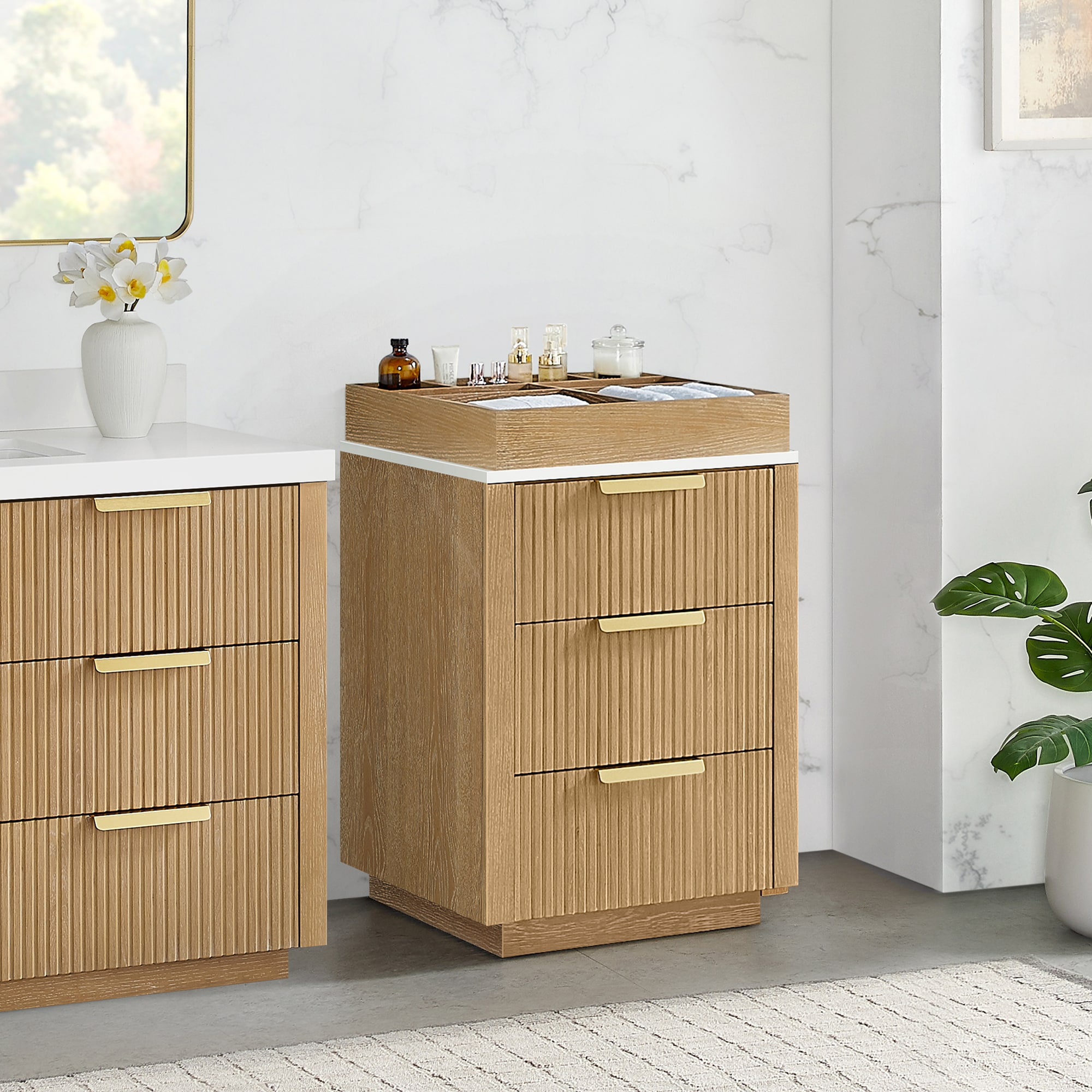 Vinnova 24-in Washed Ash Grey Finish Undermount Bathroom Vanity with White Quartz Stone Top Quartz Top