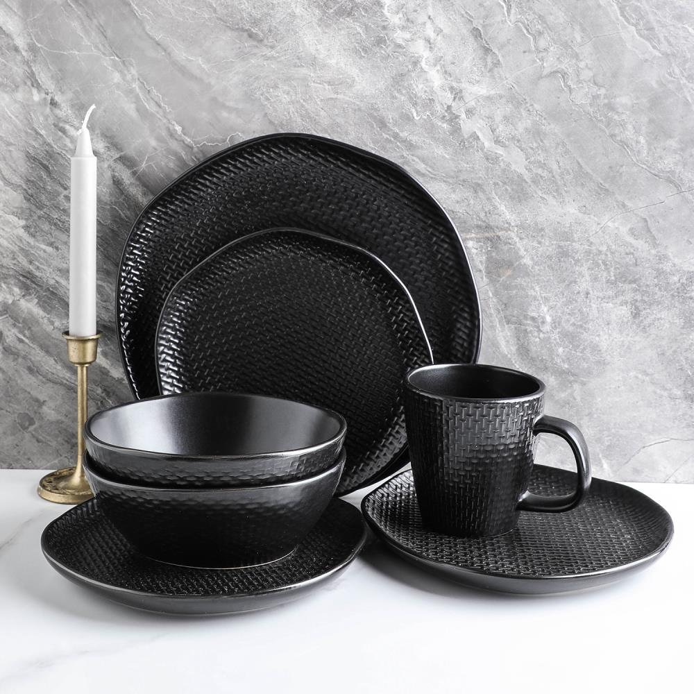 Stone Lain Grace Square Stoneware Dinnerware Set 12 Piece Service for 4 Black