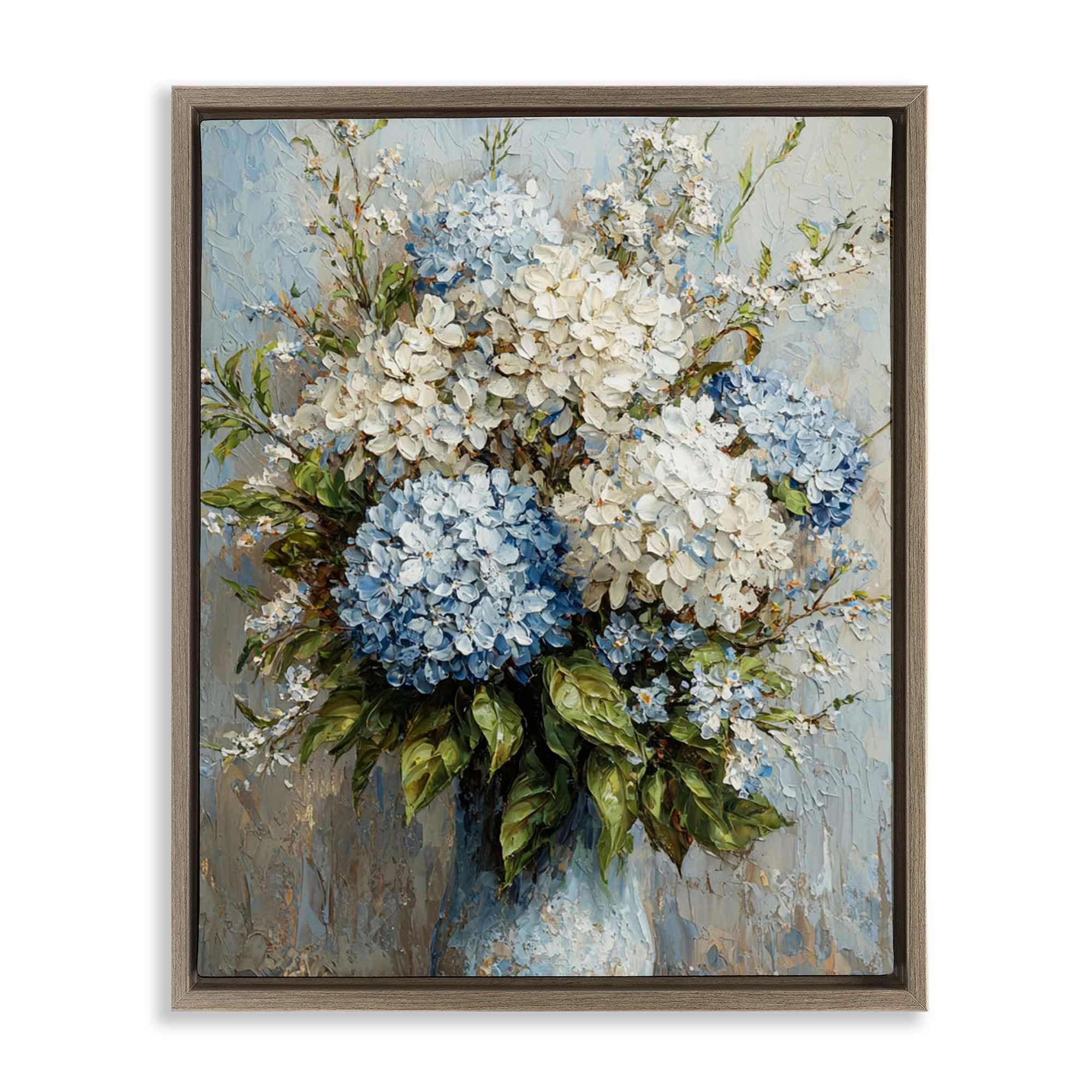 Stupell Industries BT-746-FFE-24X30 Muted Classic Hydrangeas Brown Framed Floater Canvas Wall Art By Franklyn Gregory 25 x 31