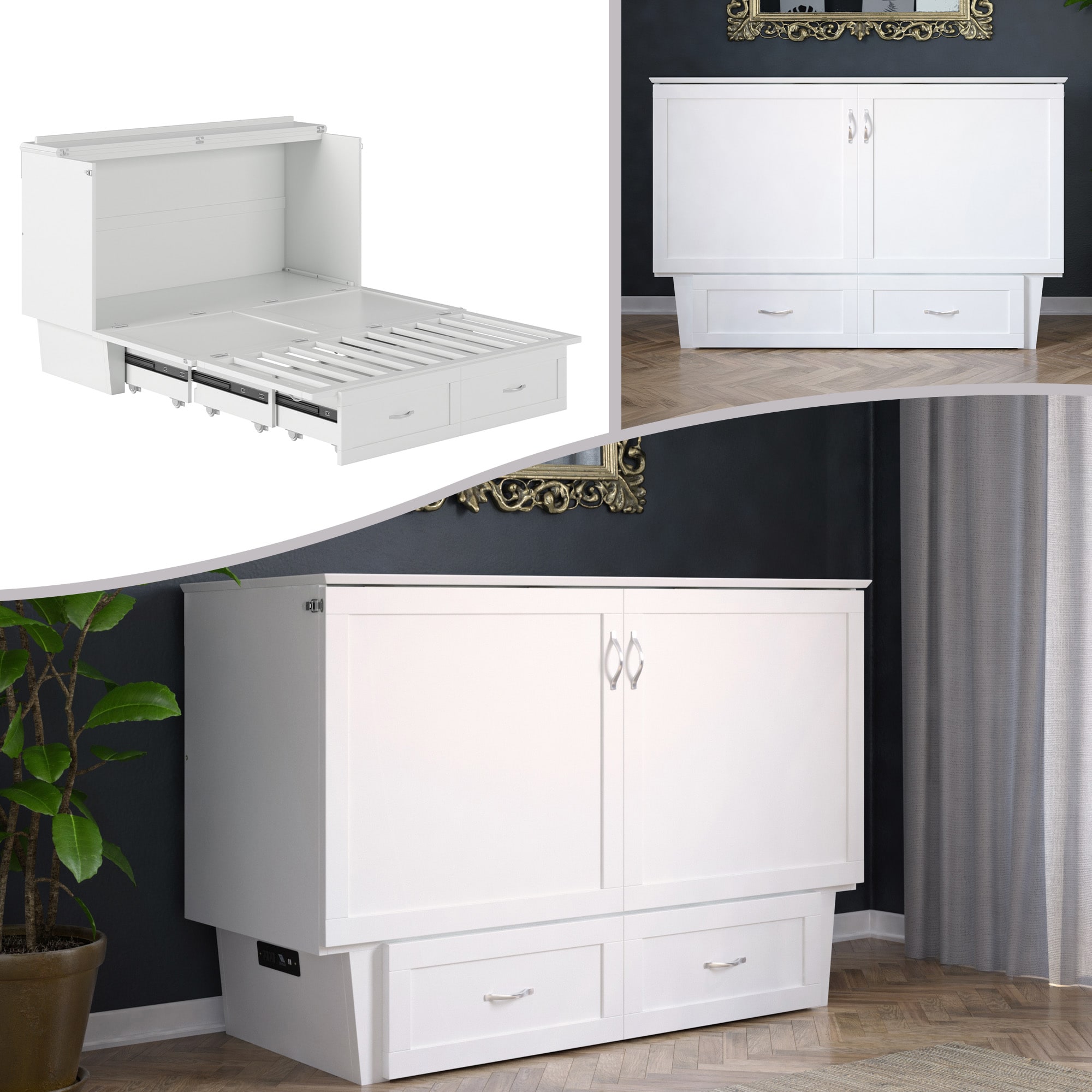 AFI AC634102 Dahlia No Mattress White Queen Wood Murphy Bed with Storage