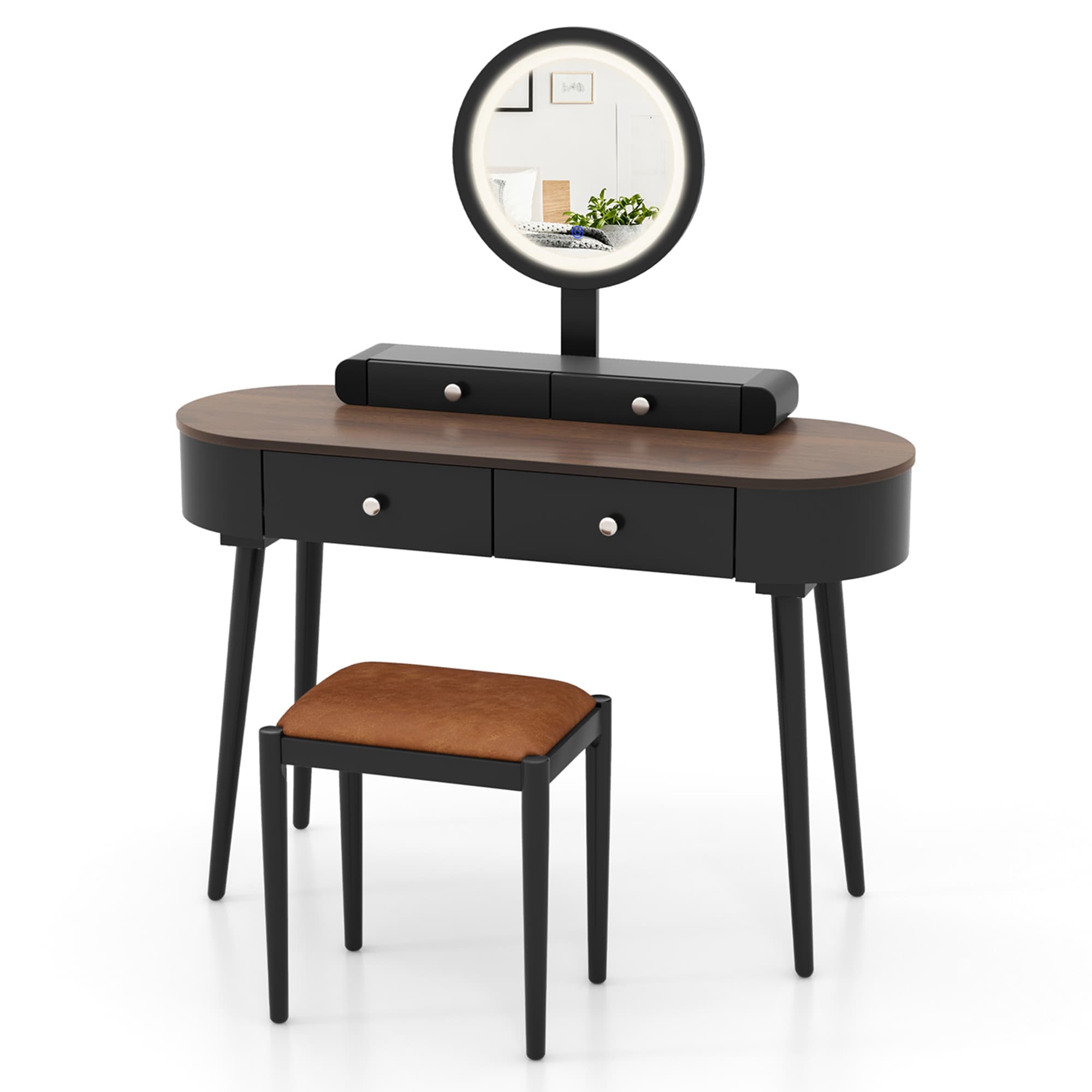 Costway HCST00887 16.5-in Black + Brown Makeup Vanity