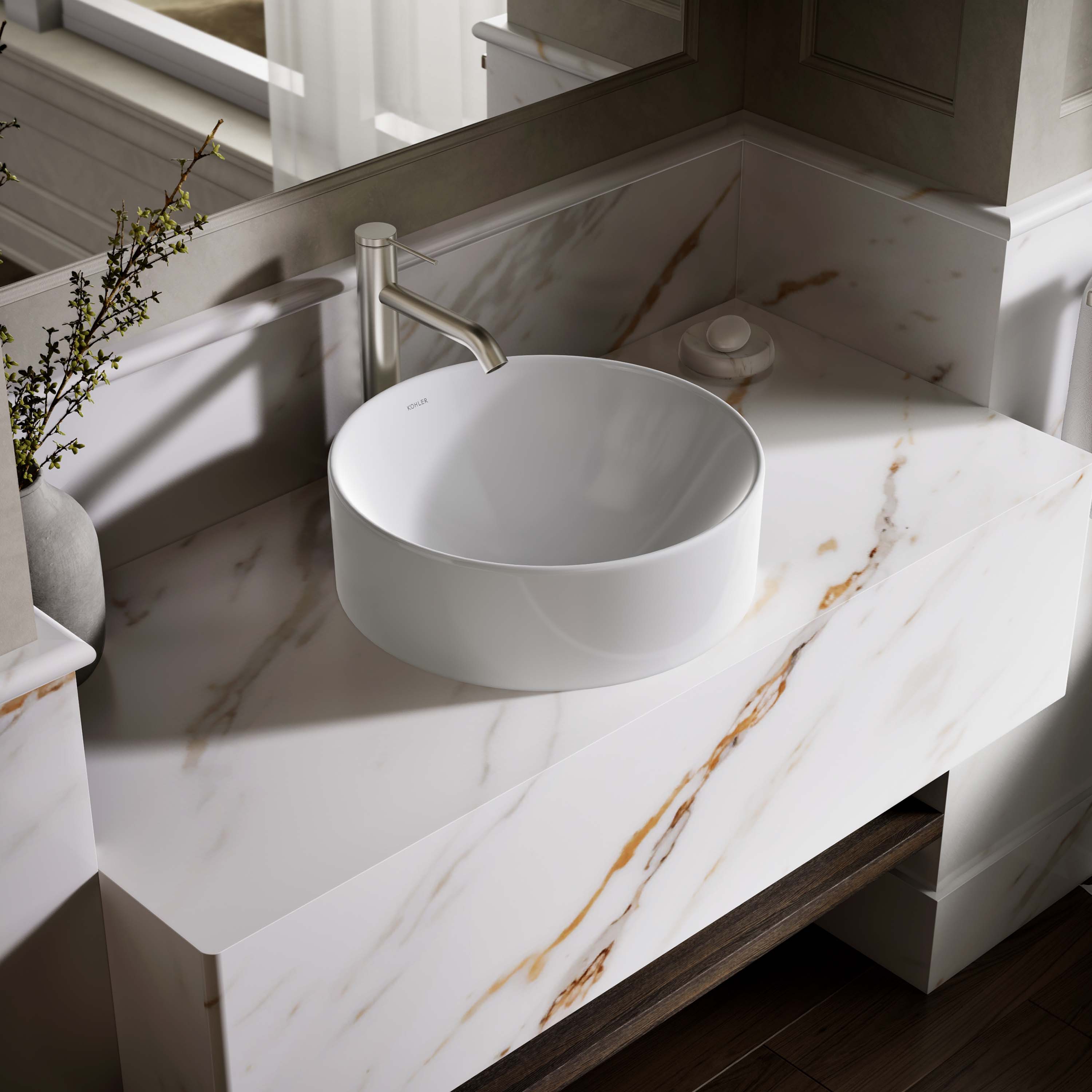 KOHLER 14800-0 Vox Vitreous China 16.5-in Vessel Round Traditional White Bathroom Sink