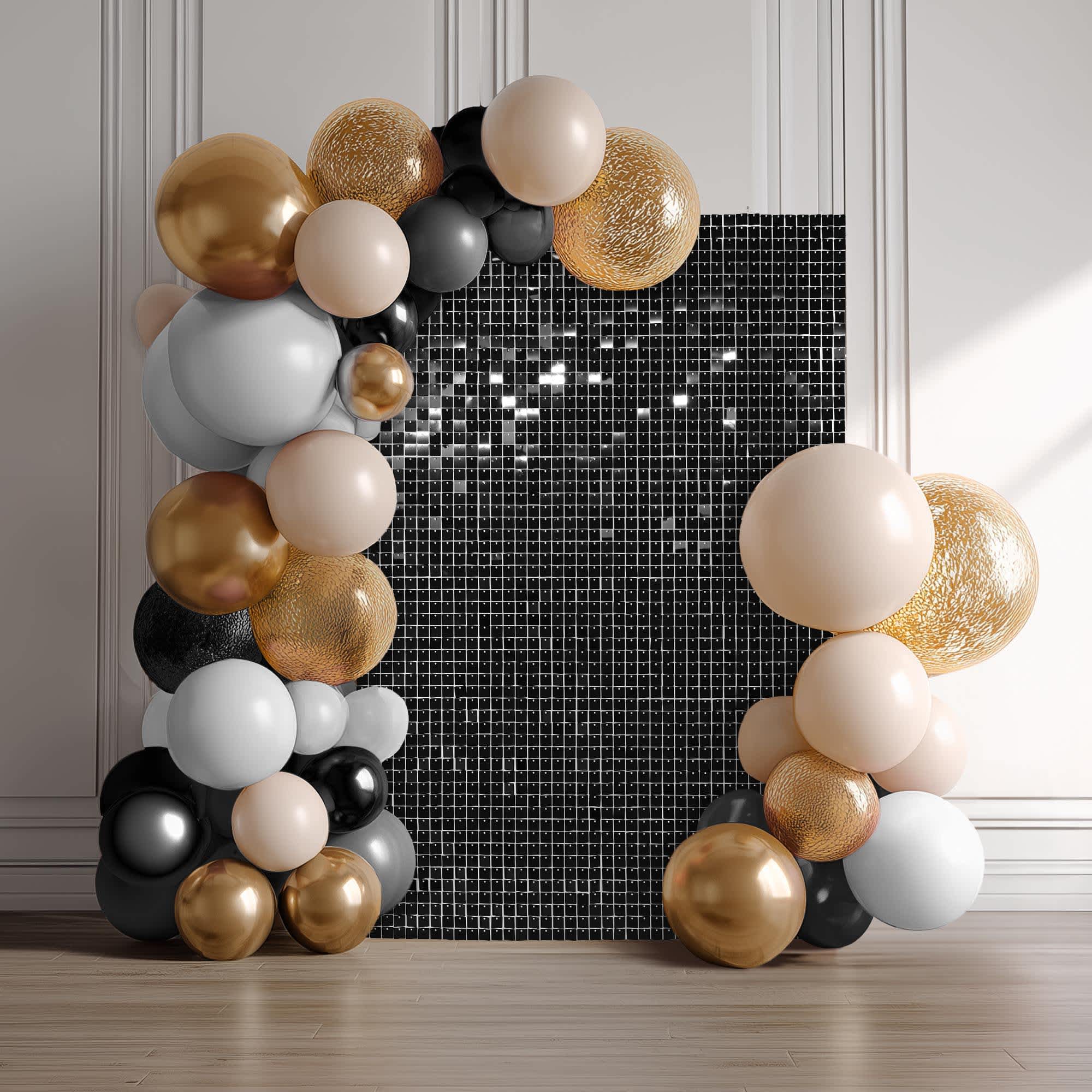 Yescom 01SMW001-SQ24P-06-LO LAGarden 24 Pcs Blcak Shimmer Wall Backdrop Panels 4x6 FT Square Sequin Party Decoration for Birthday Graduation Anniversary Engagement