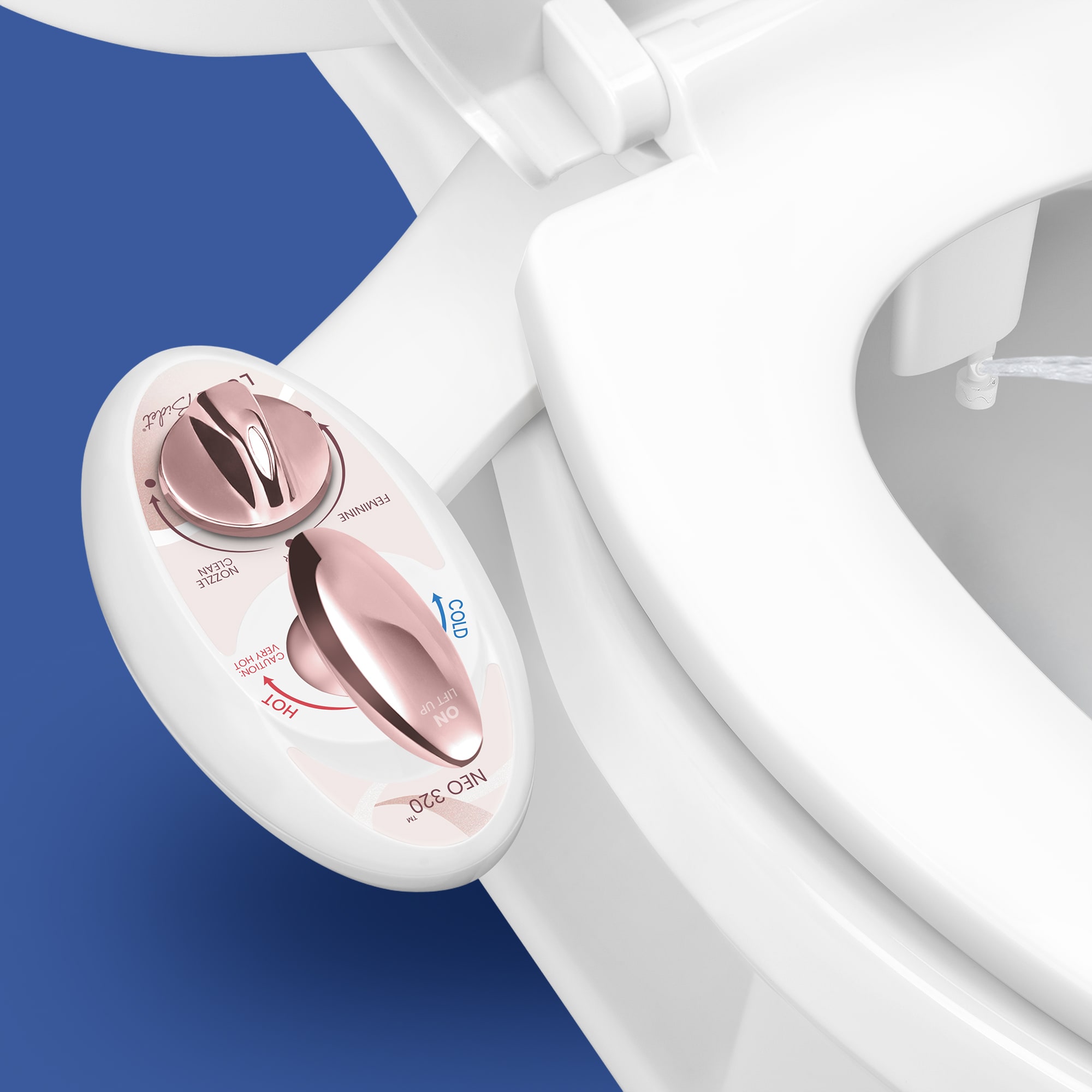 LUXE Bidet NEO 320 - Non-Electric Bidet Attachment for Toilet Seat with Hot and Cold Water Lever Control (Rose Gold) #BIDETNEO320RG