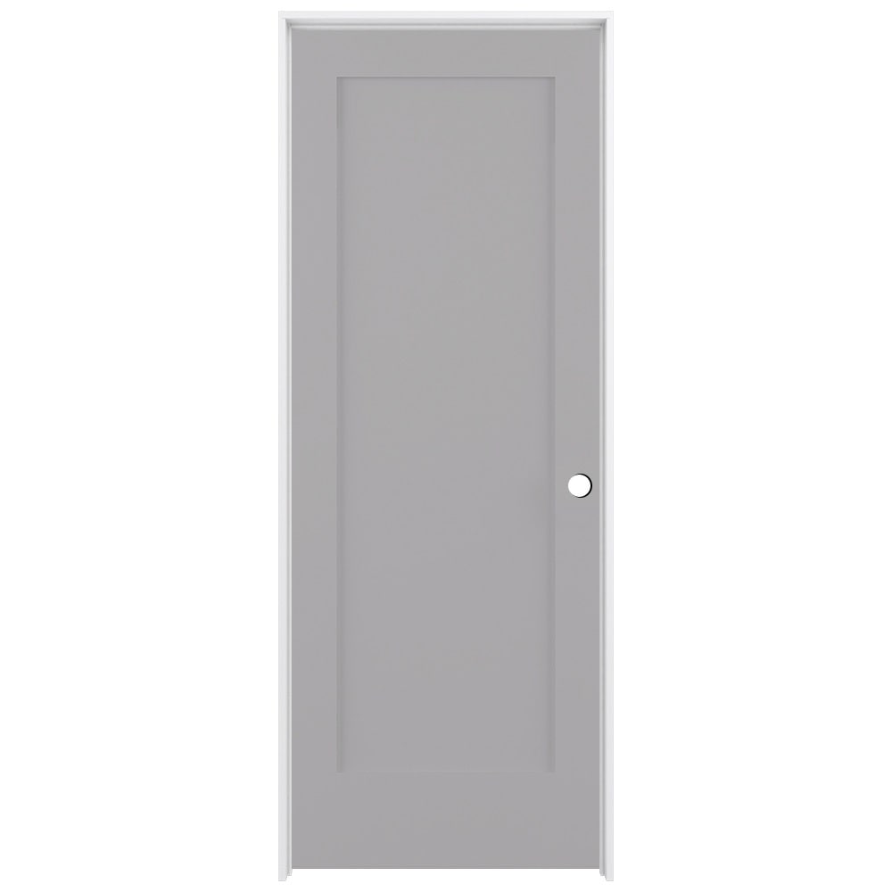 RELIABILT LO1368850 32-in x 80-in Driftwood Solid core 1-panel square Left hand Smooth Prefinished Pine Wood Flat Jamb Single Prehung Interior Door