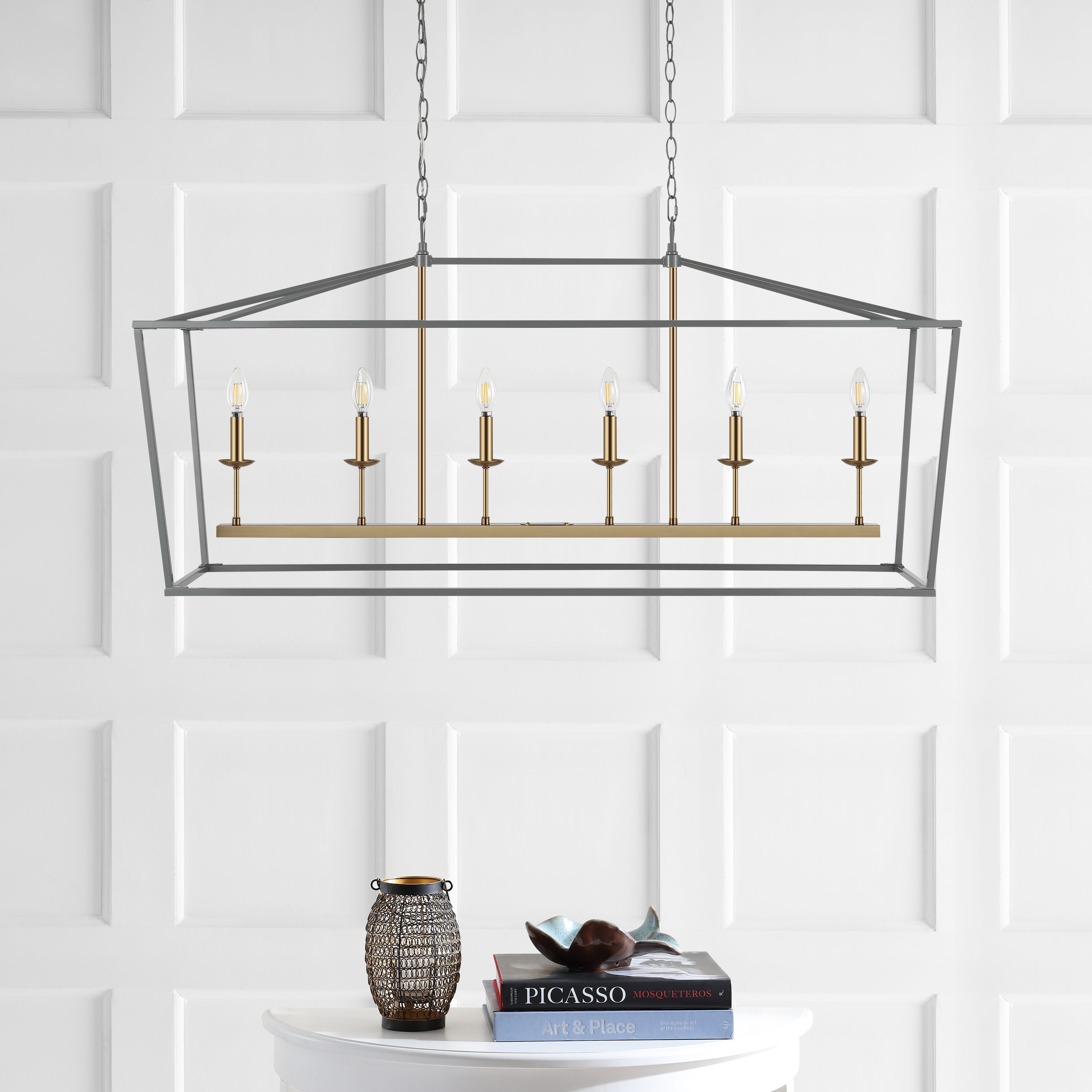 Pagoda 49" Gray Brass Iron Candle-Style Chandelier