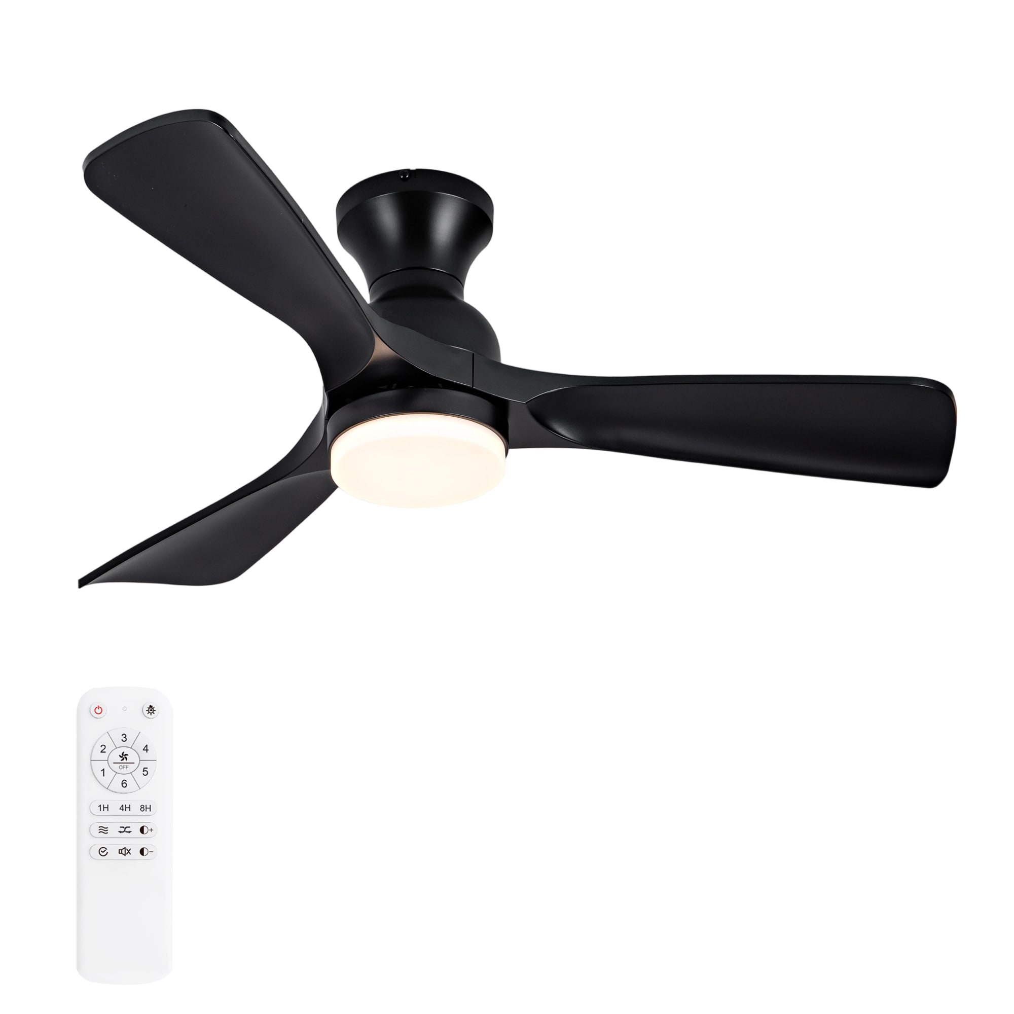 Shinevoy 42 in. Black Indoor Ceiling Fan with Light and Remote Modern Flush Mount Fan Reversible with ABS Blade for Living Room