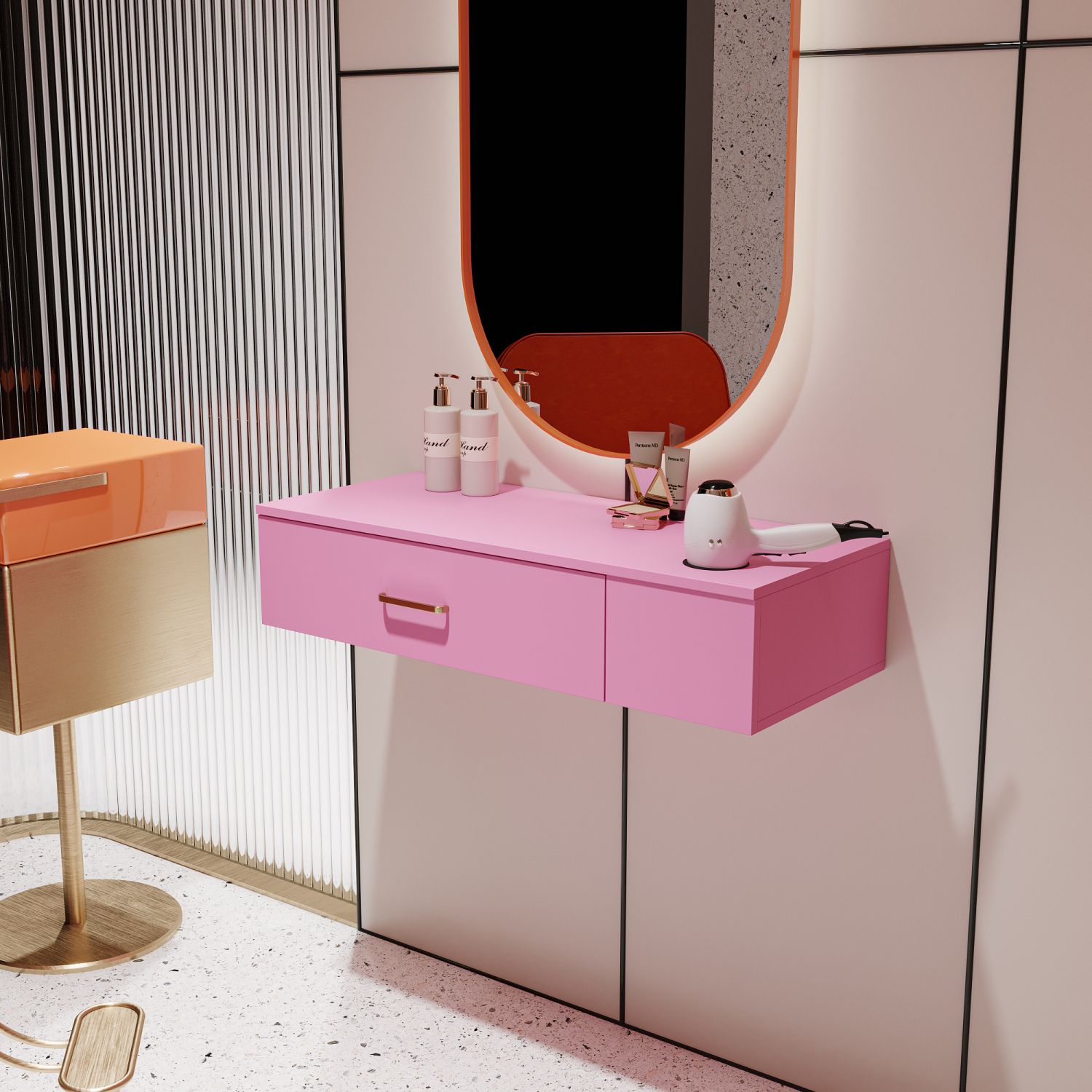 JASMODER W33163014 Pink Contemporary/Modern Dining Room Set with Rectangular Table (Seats 4)