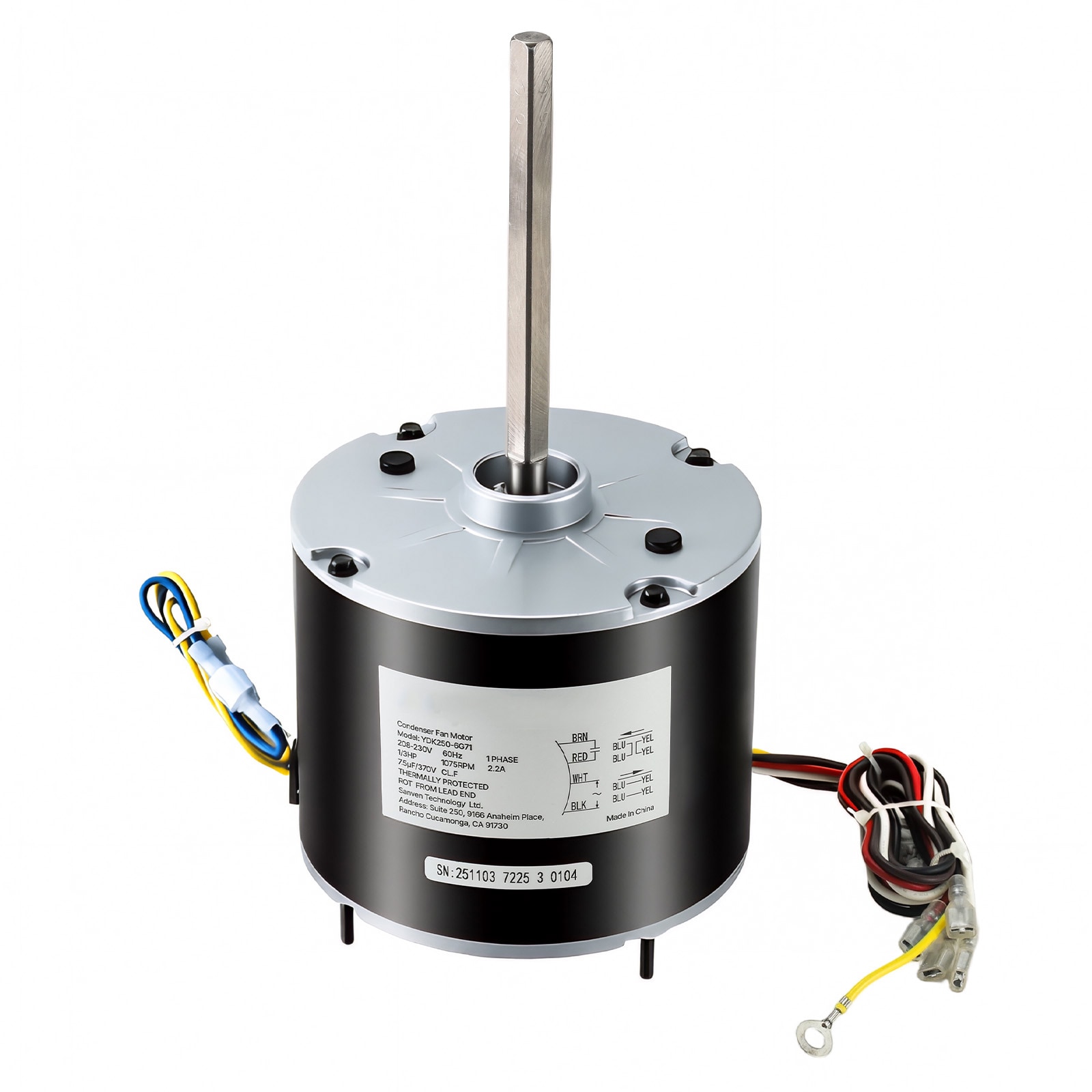 VEVOR Condenser Fan Motor with Capacitor 1/3HP 1075RPM 208-230V Compatible with GE Genteq K55HXGDD-81195 5KCP39GGY209AS Fasco D925 D7908 Dayton EM3729F Century FSE1036SV1 Rheem Ruud 51-100998-05