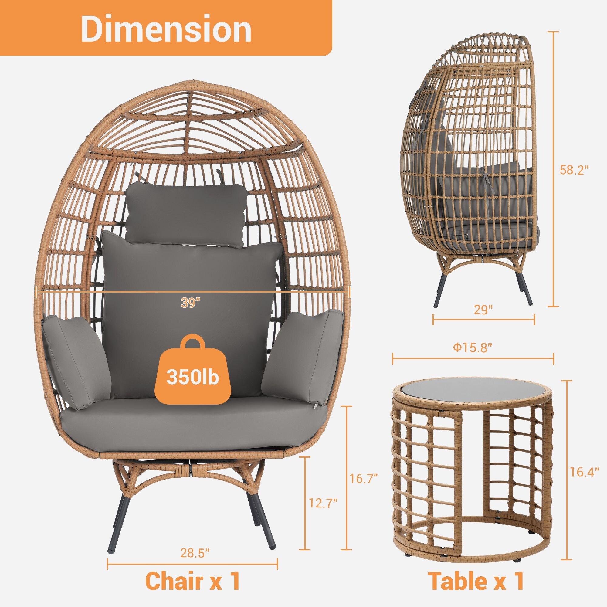 SANSTAR L-RJDC58GY-AC Patio-Conversation-Sets - View #2